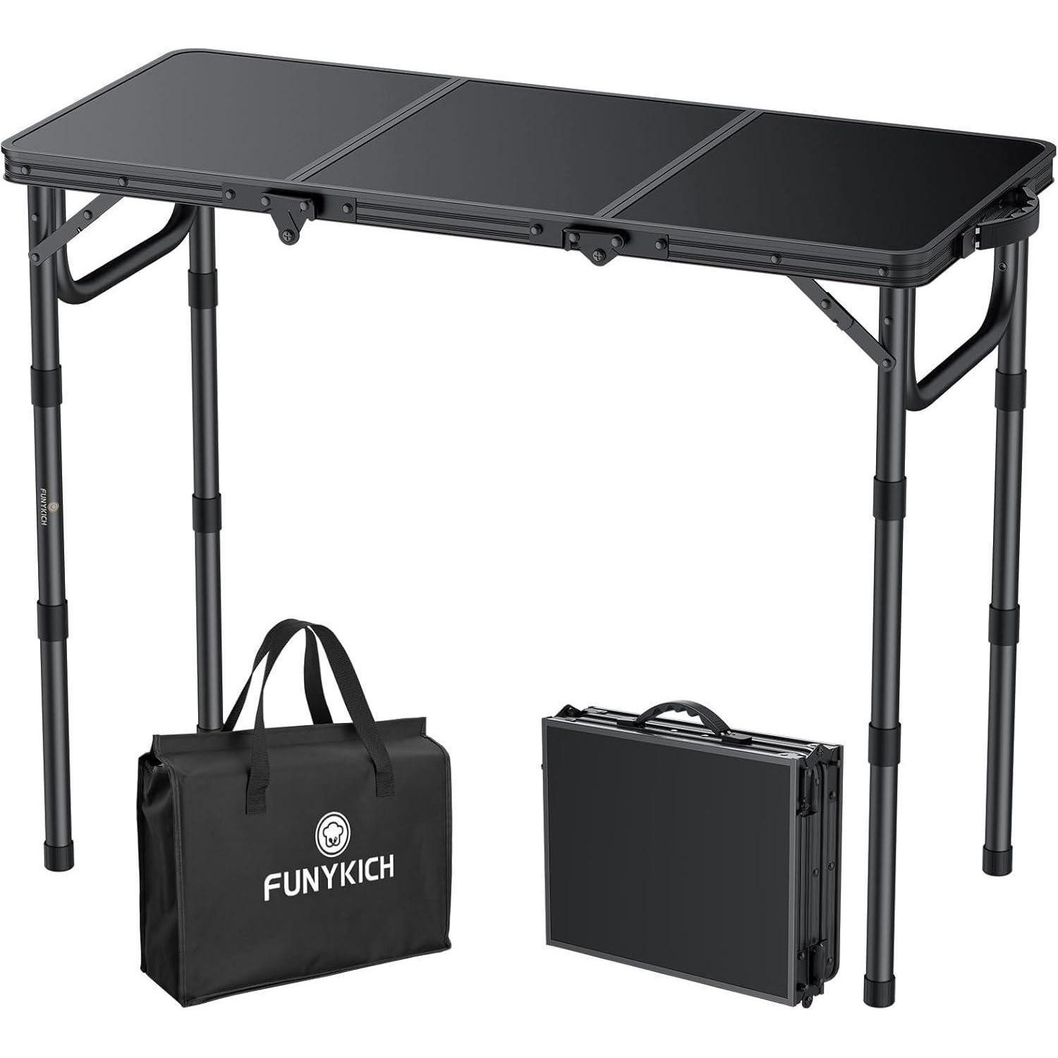 LuxusKollektion Campingtisch Campingtisch klappbar 3 Höhen Aluminium 87 x 40 x 70 cm Schwarz