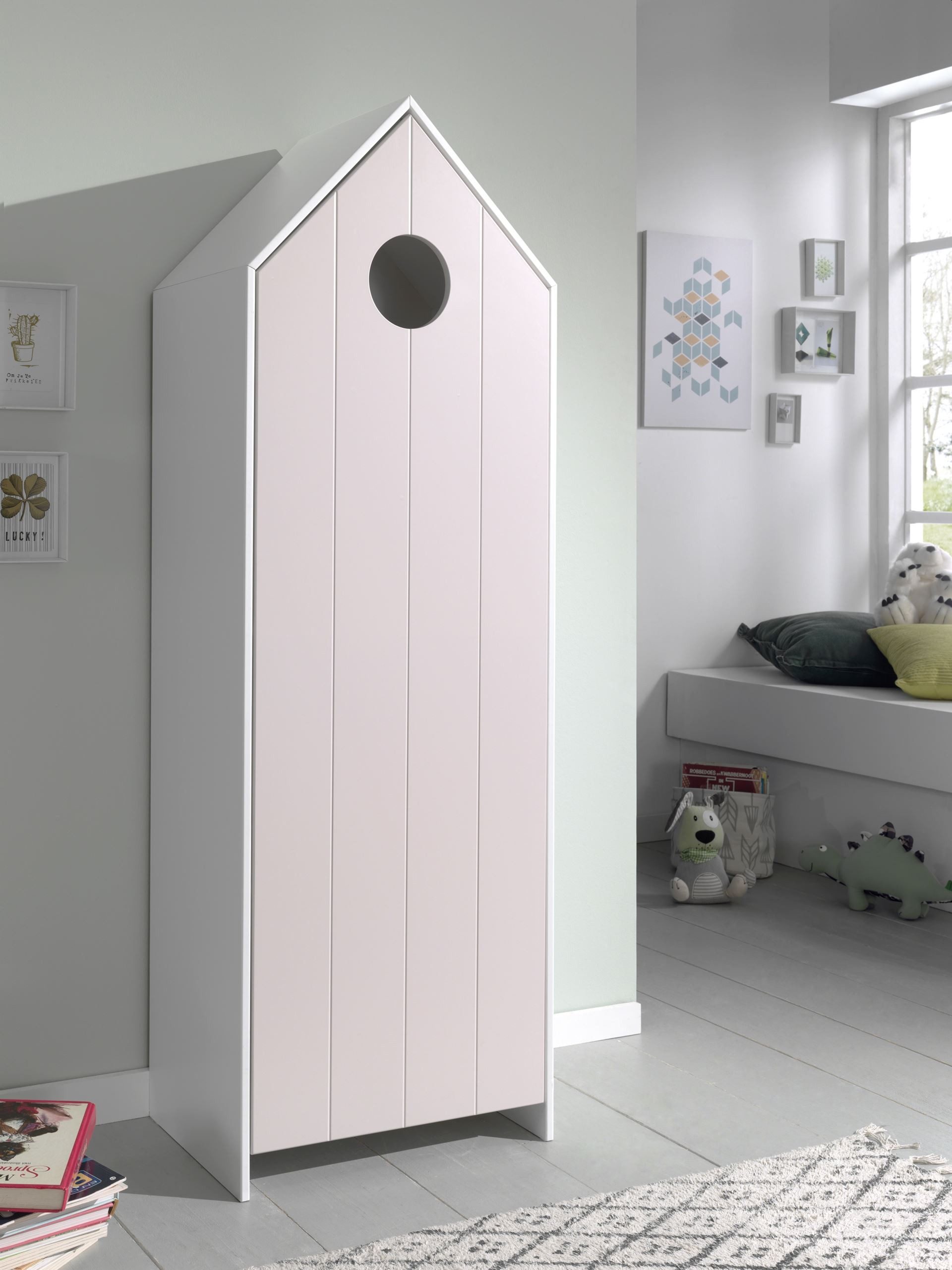 58 aufm Kessel Mehrzweckschrank Regalschrank Kania 58x37x171 Standregal MDF+Holzwerkstoff Weiß /Pink (inkl. Versand, Lieferung bis Verwendungsstelle) Praktischer Schrank, variable Innenausstattung, dekorativer Optik