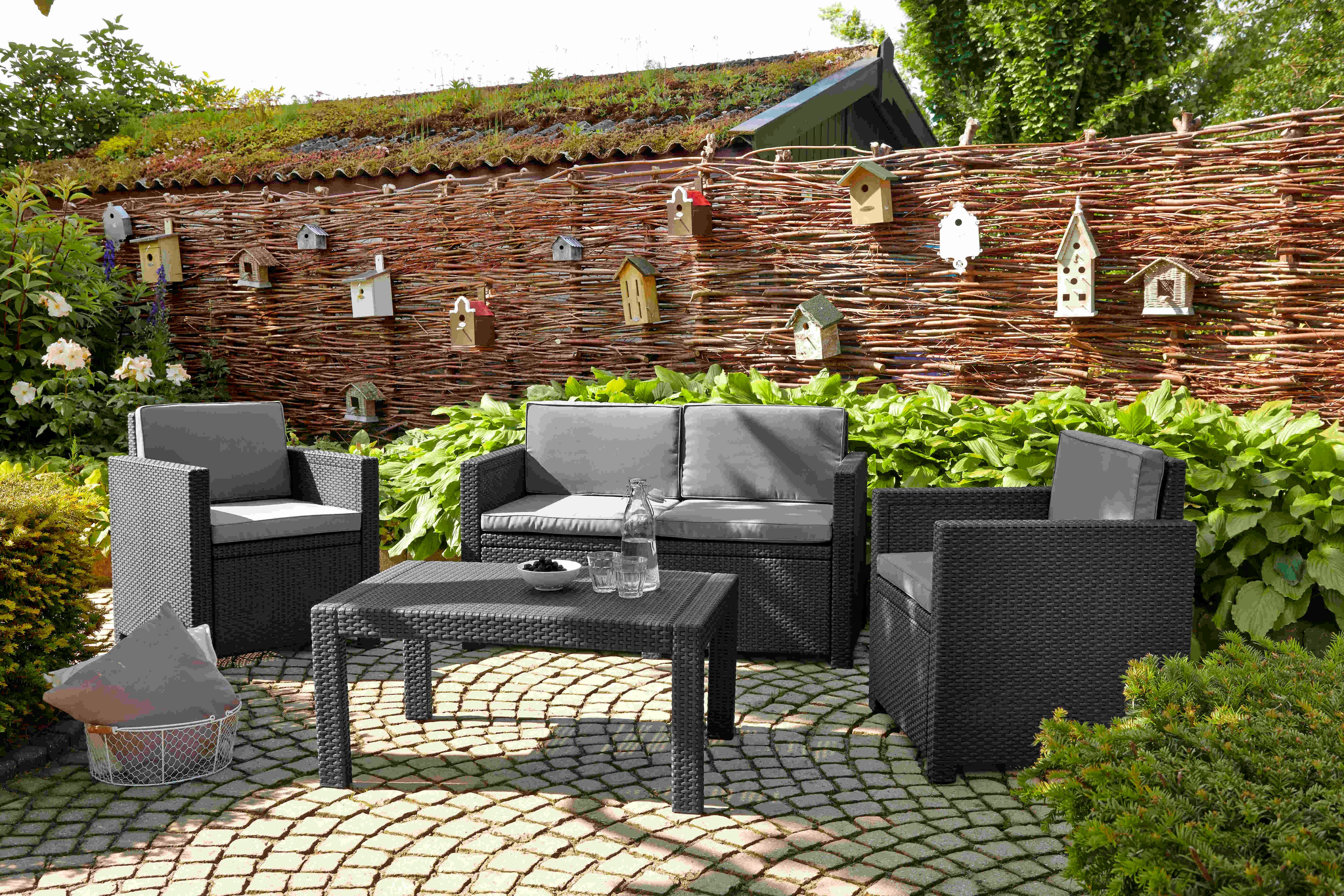 Allibert Loungeset Allibert Loungeset Victoria/Monaco 4-teilig mit Tisch  groß anthrazit | Gartenmöbelsets