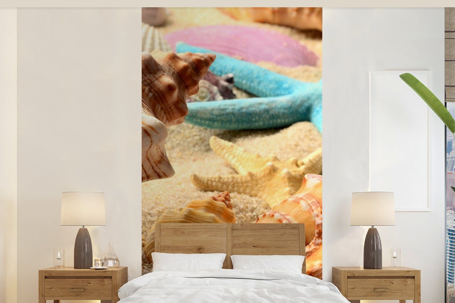 MuchoWow Fototapete Seesterne - Muscheln - Sand - Strand, Matt, bedruckt, (2 St), Vliestapete für Wohnzimmer Schlafzimmer Küche, Fototapete