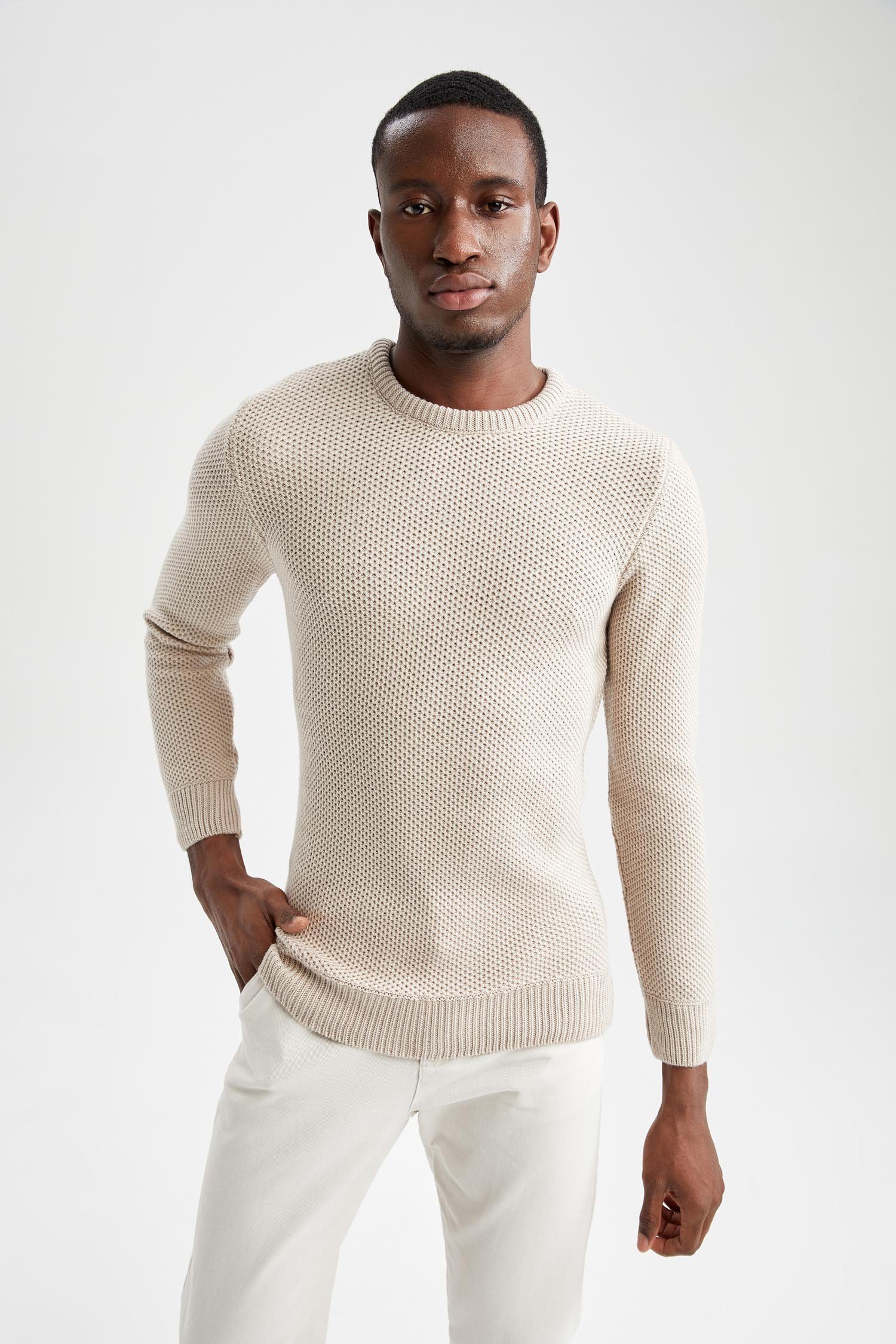 Strickpullover Strickpullover FIT Herren Sand SLIM DeFacto