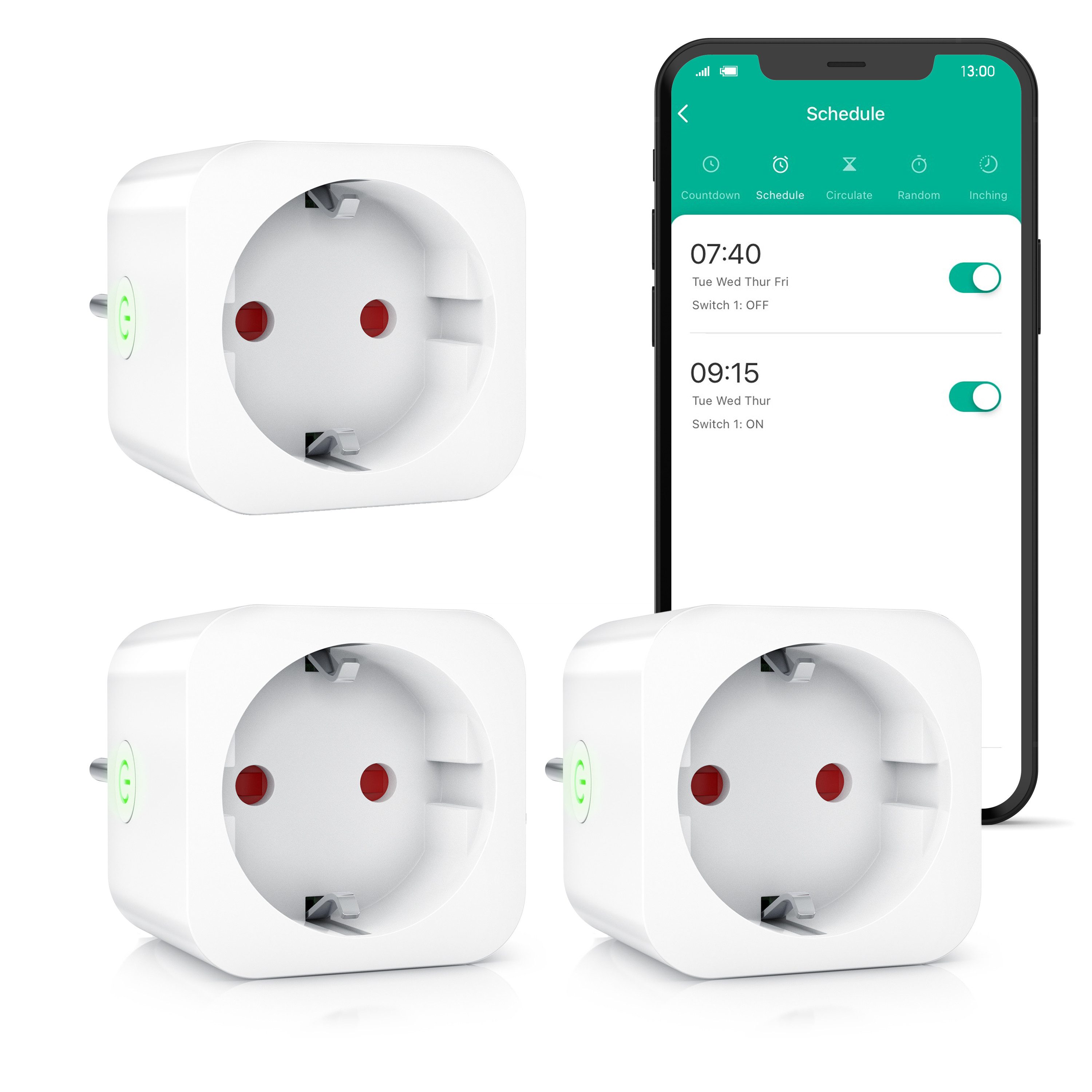 BEARWARE WLAN-Steckdose 2,4 Ghz WiFi Fernsteuerung per Smart life App, Sprachsteuerung, Spar-Set, 3-St., 3er Set, Countdown Timer, Ein und Ausschalttimer, Intervallmodus, Zeitschaltuhr