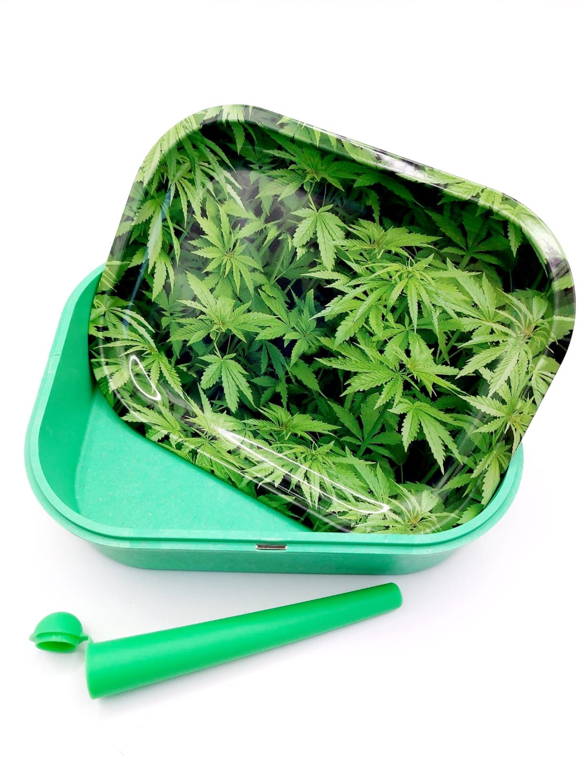 meytrade Aufbewahrungsbox mit Tablett aus Metall Cannabis Rolling Tray Behälter + Joint Hülle – Bild 3 von 4