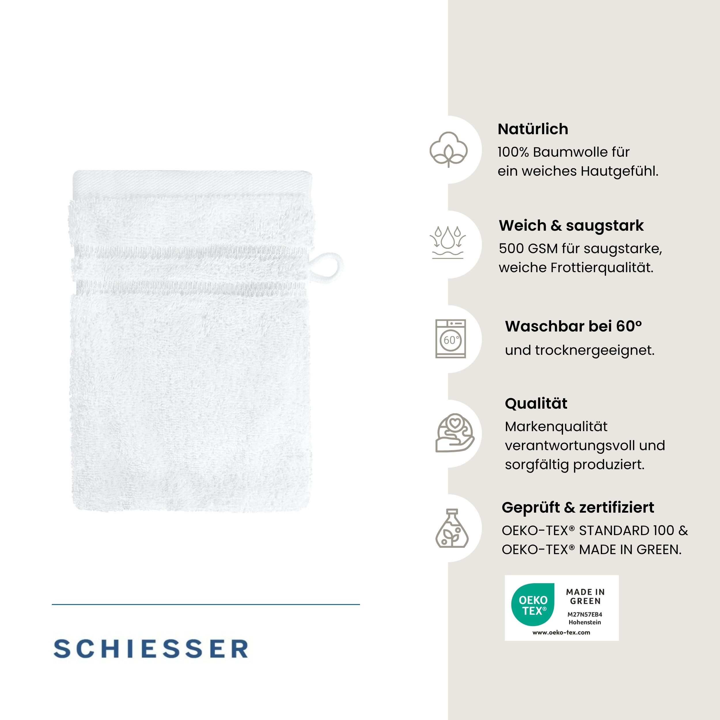 Schiesser Waschhandschuh Milano Waschhandschuh-Set aus weicher Baumwolle in Frottier-Qualität, (5-St), mit Webbordüre – Bild 2 von 5