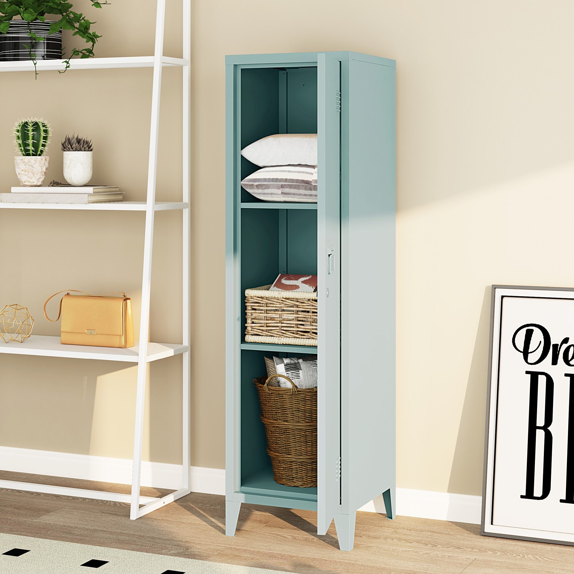 en.casa Spind »Kurikka« Einzelspind 137x38x38cm abschließbar Stahl Graublau