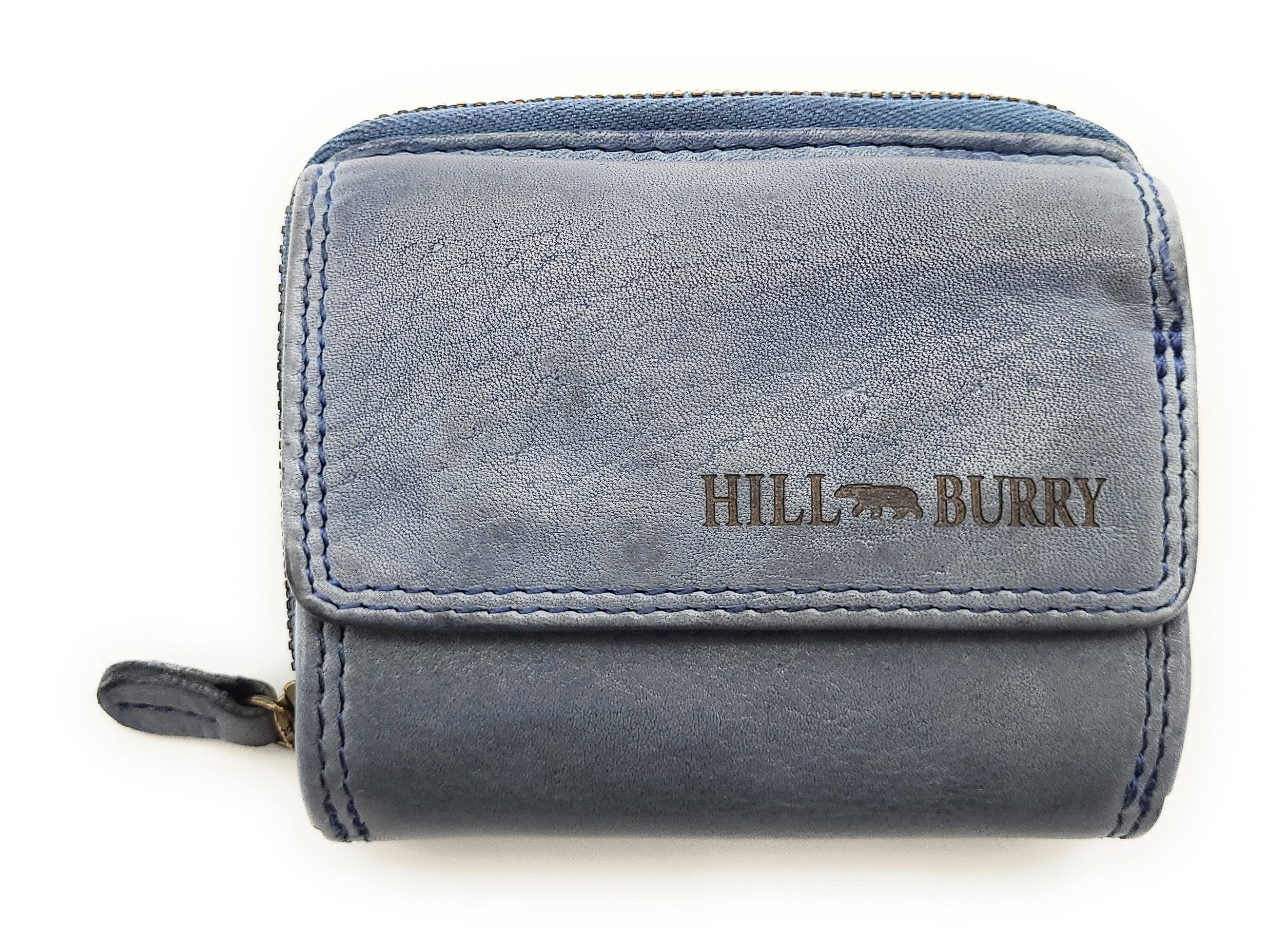 Hill Burry Mini Geldbörse kleines Waschleder Damen Portemonnaie mit RFID Schutz, Geldbeutel für Urlaub, Reise