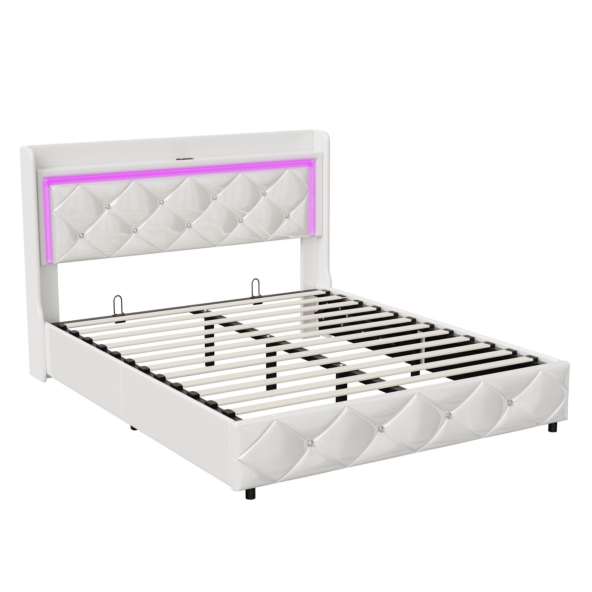 PXloue Bett Polsterbett LED Doppelbett (Kopfteil inklusive 2 USB-Anschlüsse günstig online kaufen