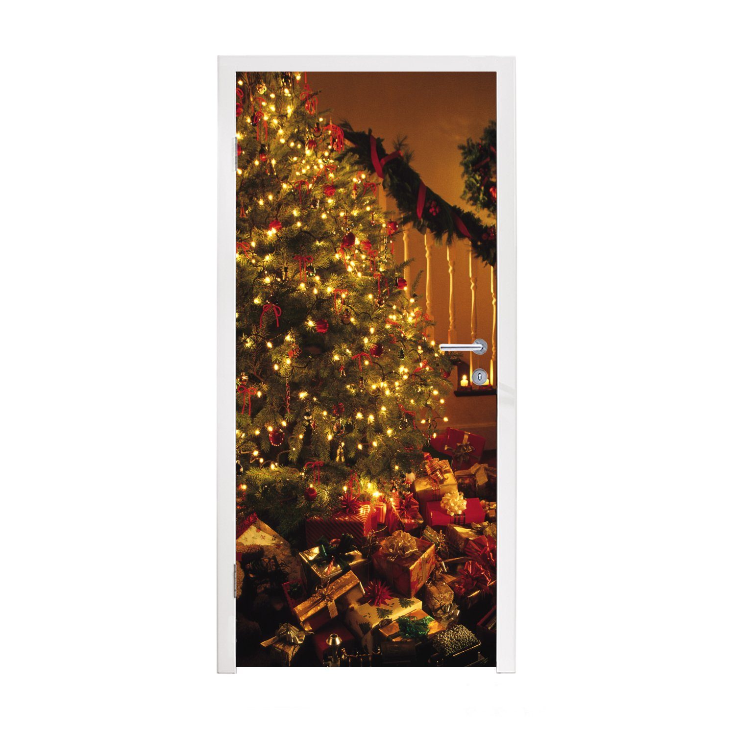 MuchoWow Türtapete Weihnachten - Weihnachtsbaum - Weihnachtsschmuck, Matt, bedruckt, (1 St), Fototapete für Tür, Türaufkleber, 75x205 cm