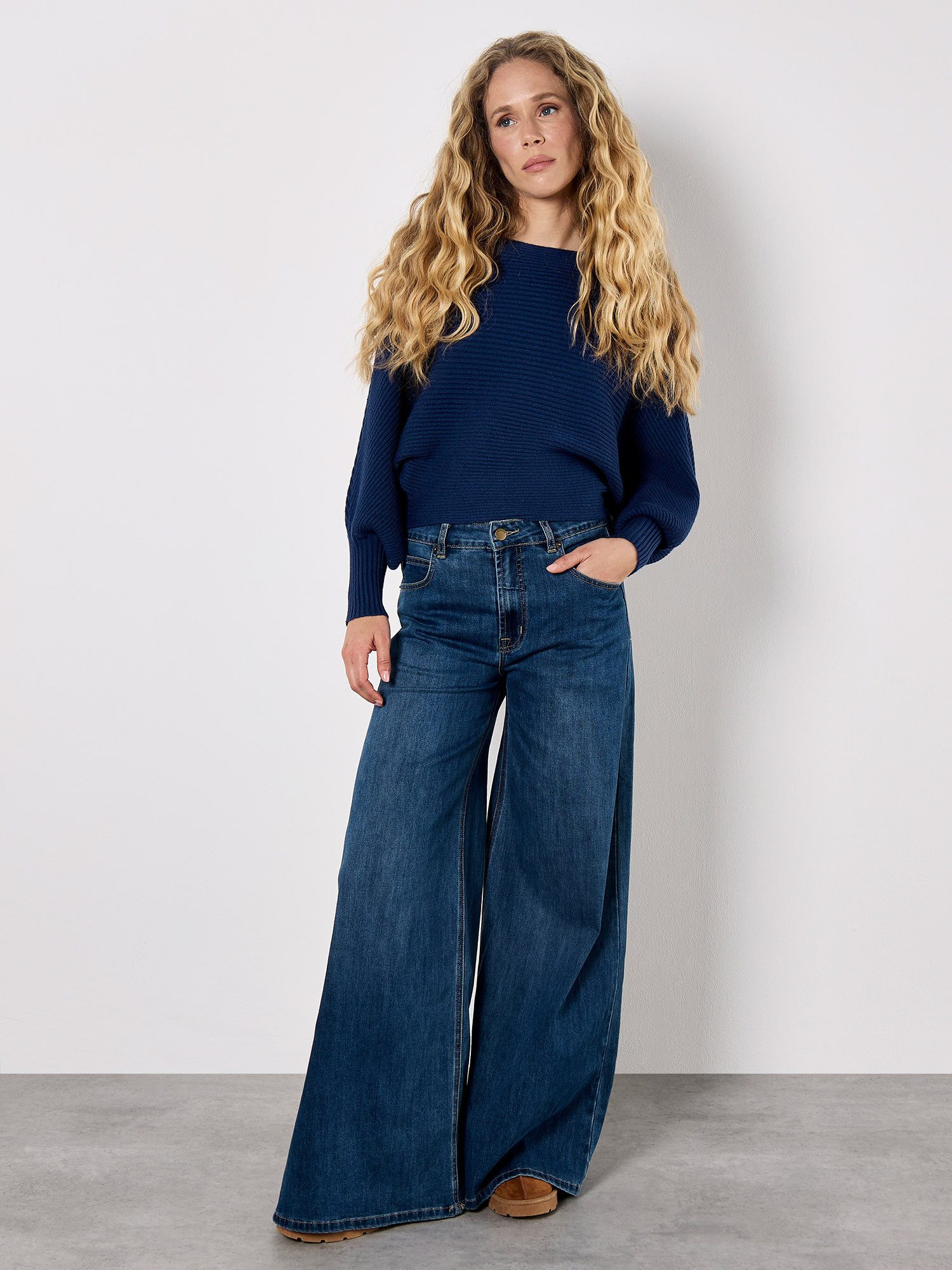 Apricot Rundhalspullover gerippter Pullover, mit Fledermausärmeln günstig online kaufen