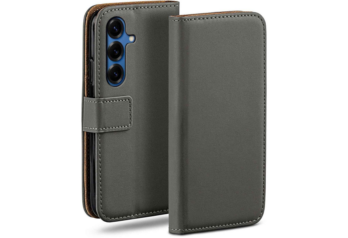 moex Handyhülle für Samsung Galaxy S25 Hülle Klappbar Book Case Dunkelgrau 6,2 Zoll, Klapphülle Kartenfach Flip Cover Handytasche Leder Optik Schutzhülle