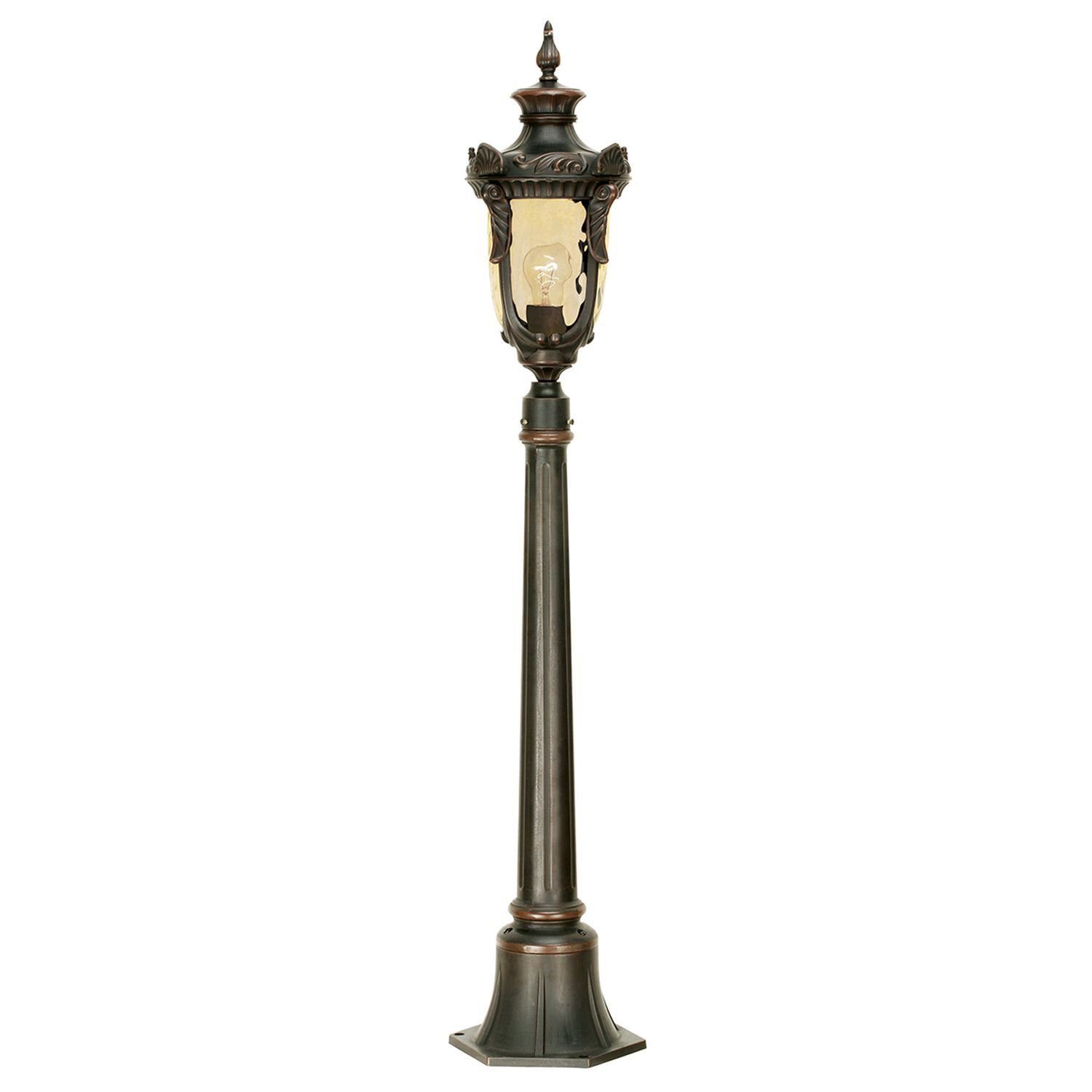 Licht-Erlebnisse Außen-Stehlampe AMY, ohne Leuchtmittel, Stehleuchte außen IP44 E27 116,5 cm Creme Bronze Glas Metall Rustikal