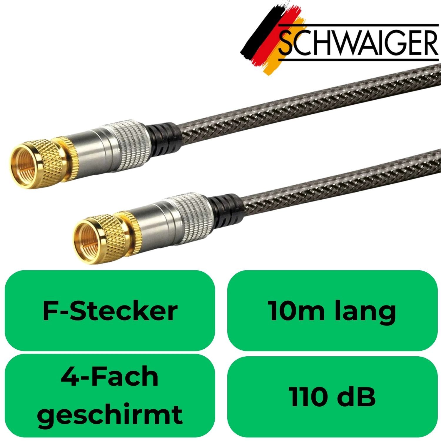 Schwaiger 10m Sat-Kabel 110dB 8K 4K HD TV Antennen-Kabel Video-Kabel, F-Stecker, Kein (1000 cm), Ultra-HD UHD HDR+ HDR 110db Koax-Kabel Koaxial-Kabel F-Stecker