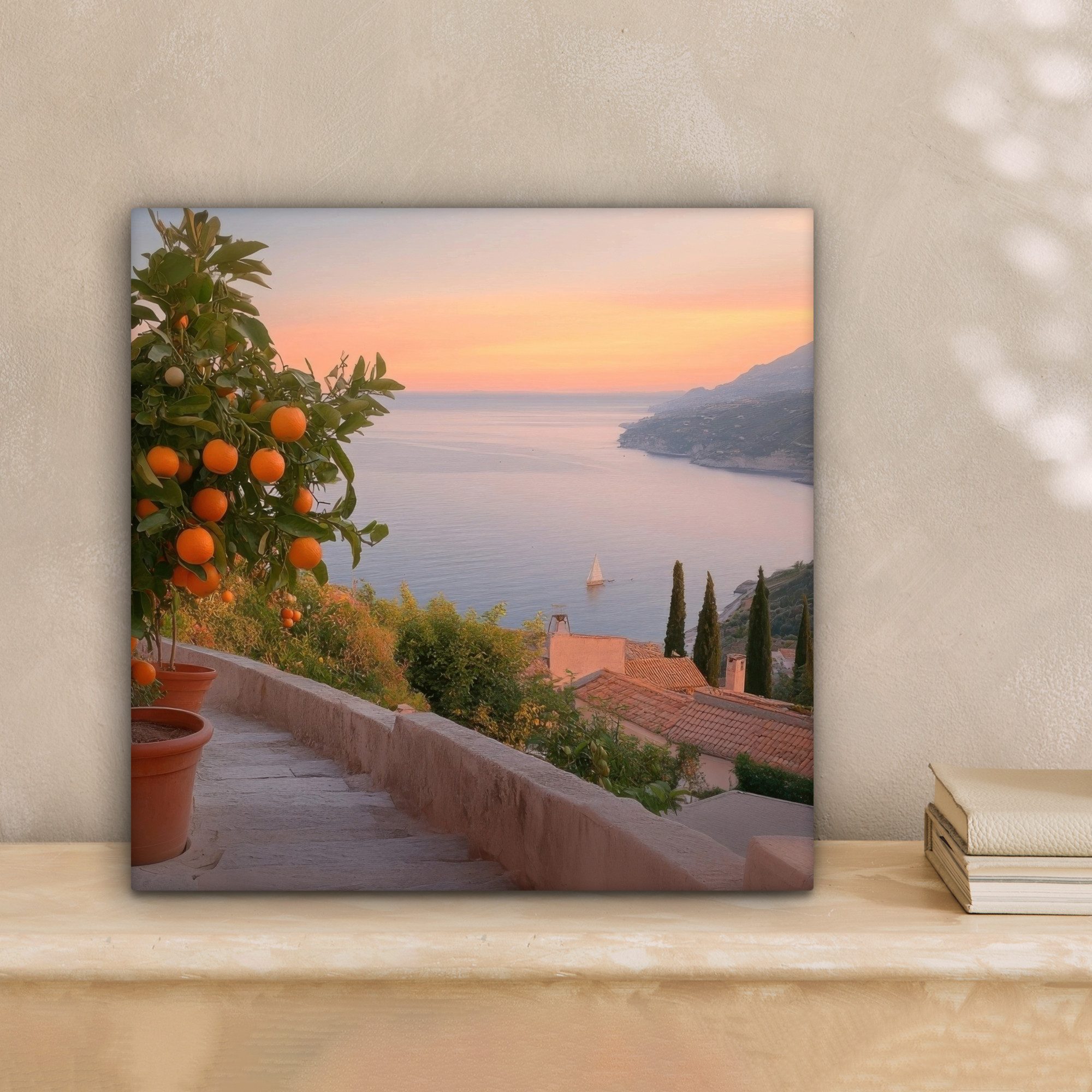 OneMillionCanvasses® Leinwandbild Mittelmeer - Orange - Hügel - Meer, Fotod günstig online kaufen