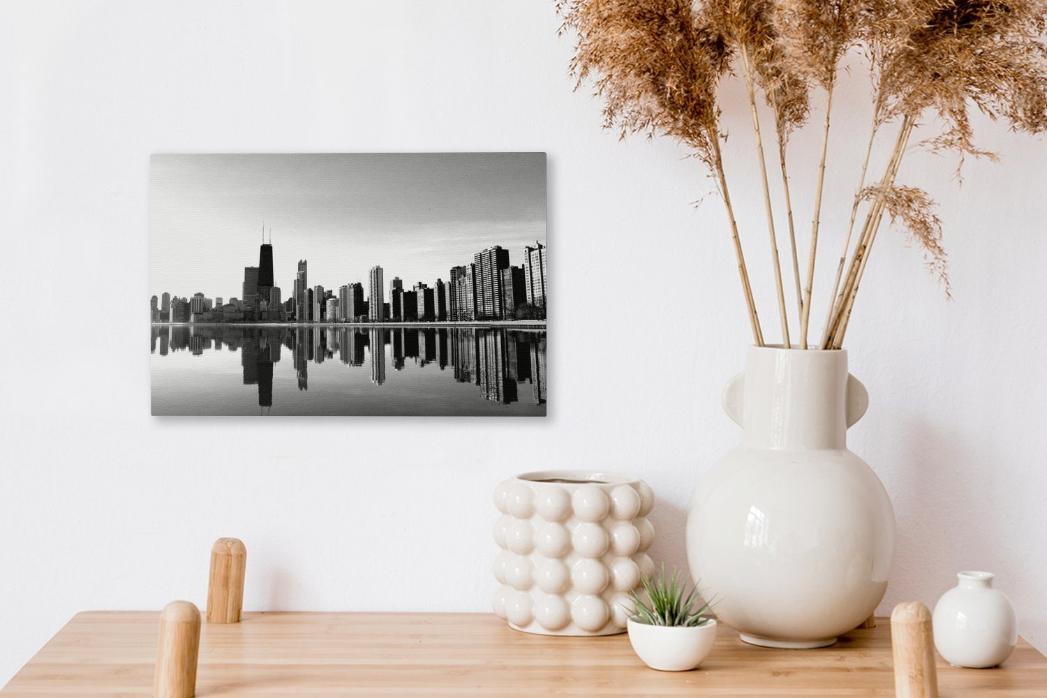 von Leinwandbilder, - St), Aufhängefertig, Chicago 30x20 und Wandbild Skyline schwarz Leinwandbild cm weiß, OneMillionCanvasses® Wanddeko, (1