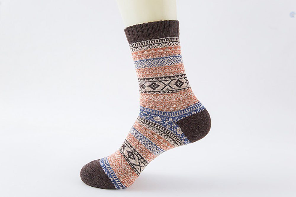 Geistesblitz Basicsocken Warme Wintersocken (Lange warme Socken für Männer und Frauen, 1-Paar, Vintage Warme Socken) Warme Socken im ethnischen Stil braun