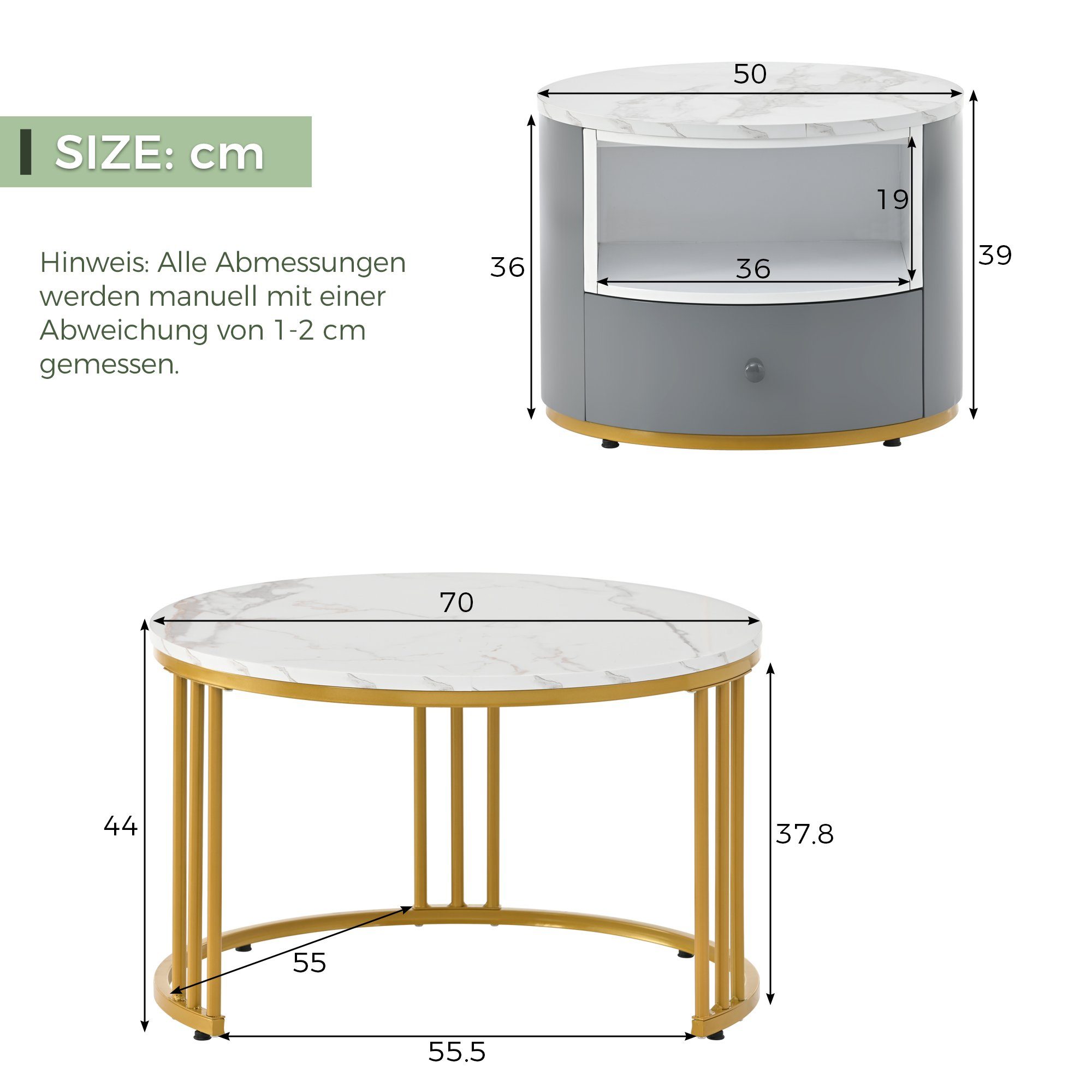 Beistelltisch Satztische 2er/Set Couchtisch Rund Metallgestell Tisch Gotagee Couchtisch