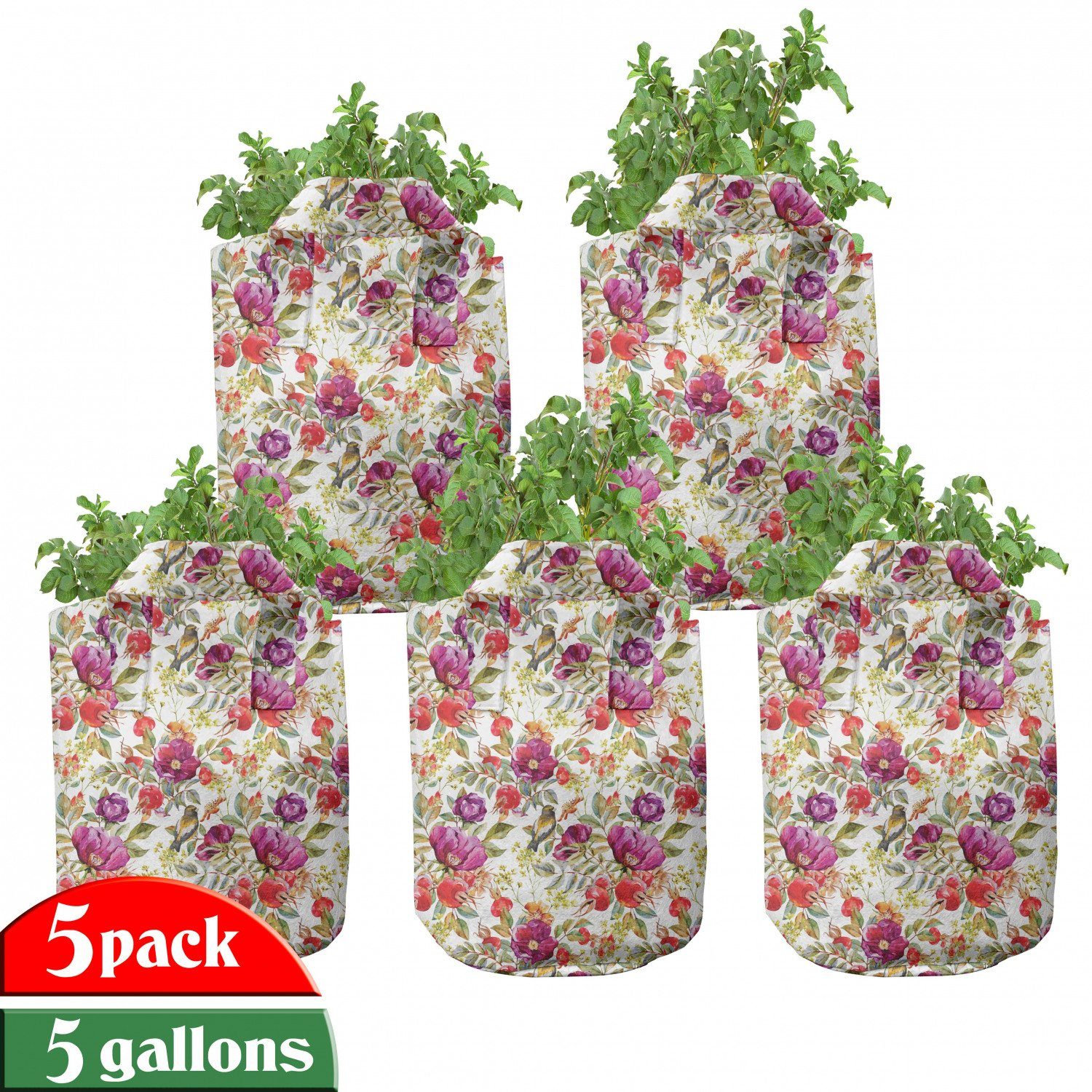 Abakuhaus Pflanzkübel hochleistungsfähig Stofftöpfe mit Griffen für Pflanzen, Natur Pink Lila Blumen