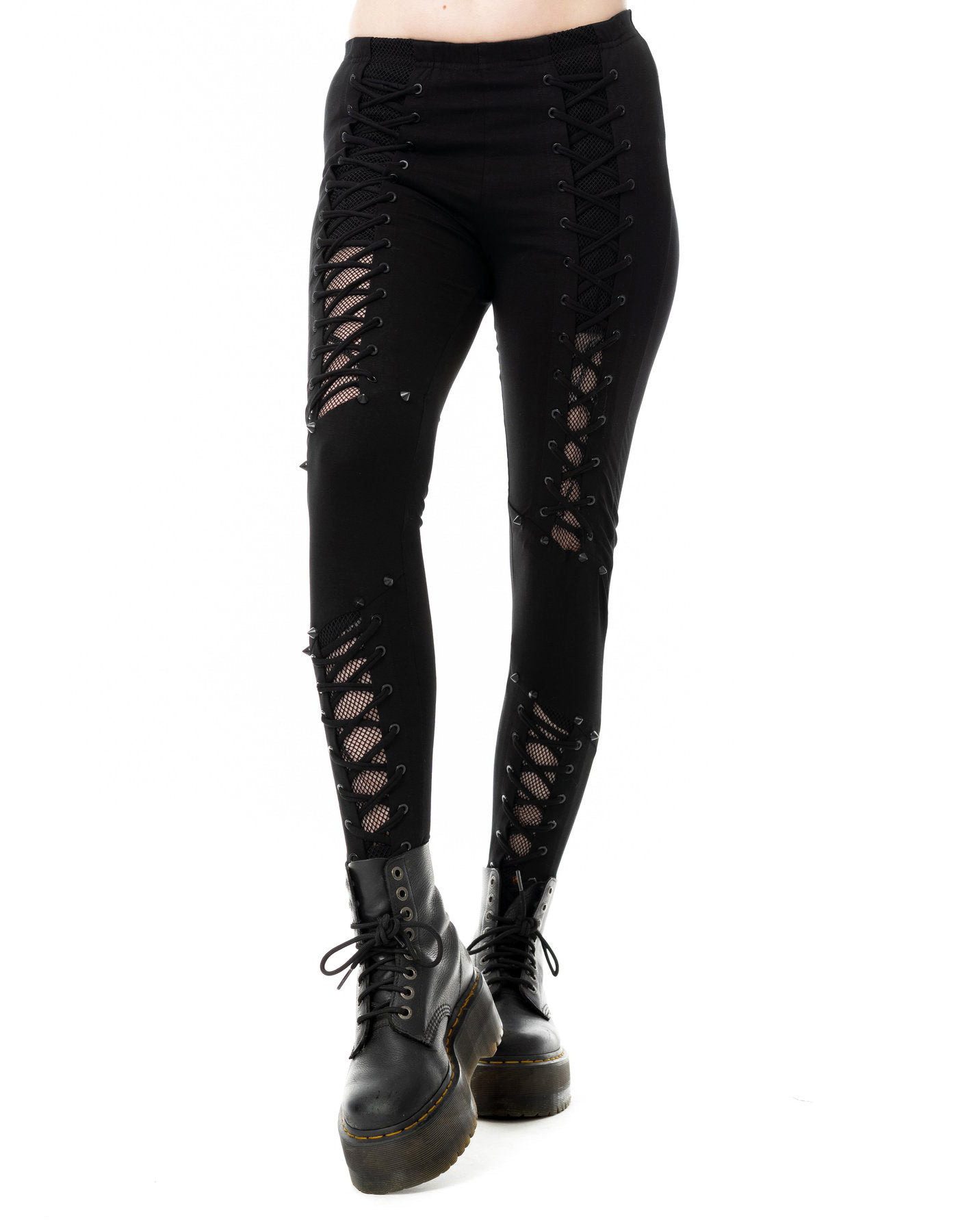 Vixxsin Leggings Poet Gothic Goth Punk Spikes Nieten Mesh Netz Schnürung