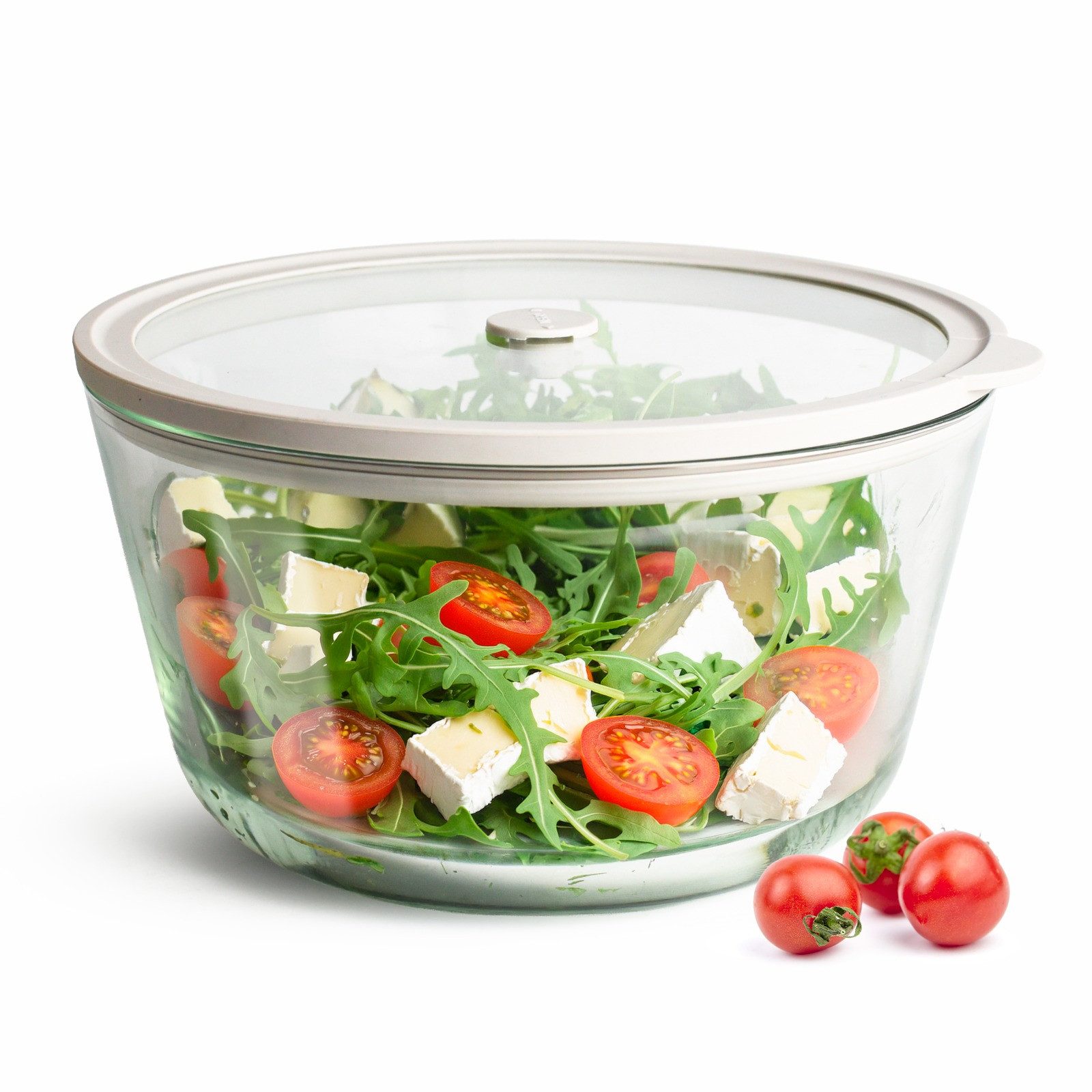 Sendez Schale mit Deckel 2,5L Ø22cm Salatschale Glasschüssel Glasschale, Borosilikatglas, Deckel mit Griff