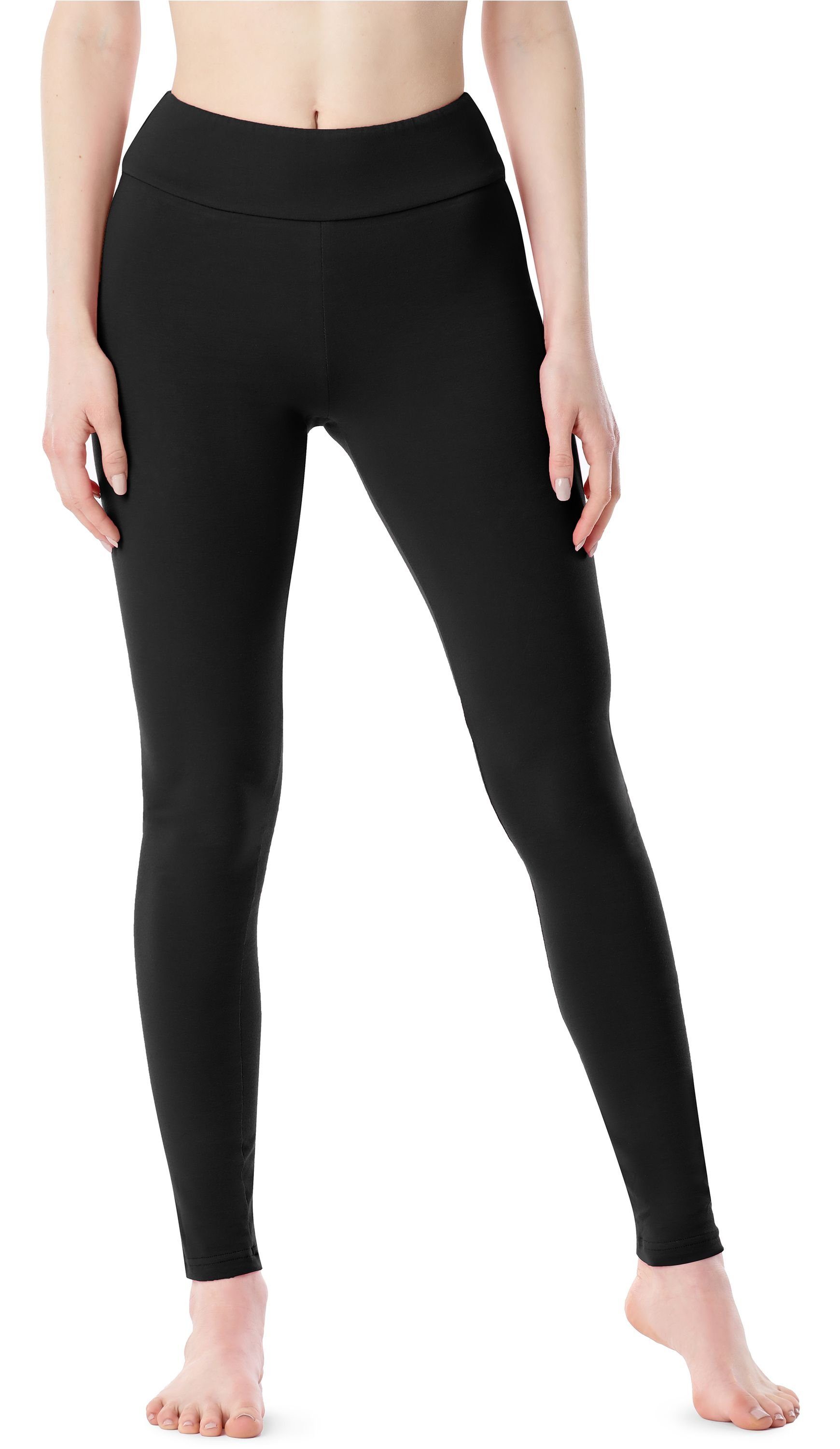 Merry Style Leggings Damen Lange Leggings aus Baumwolle MS10-429 (1-tlg) elastischer Bund Schwarz