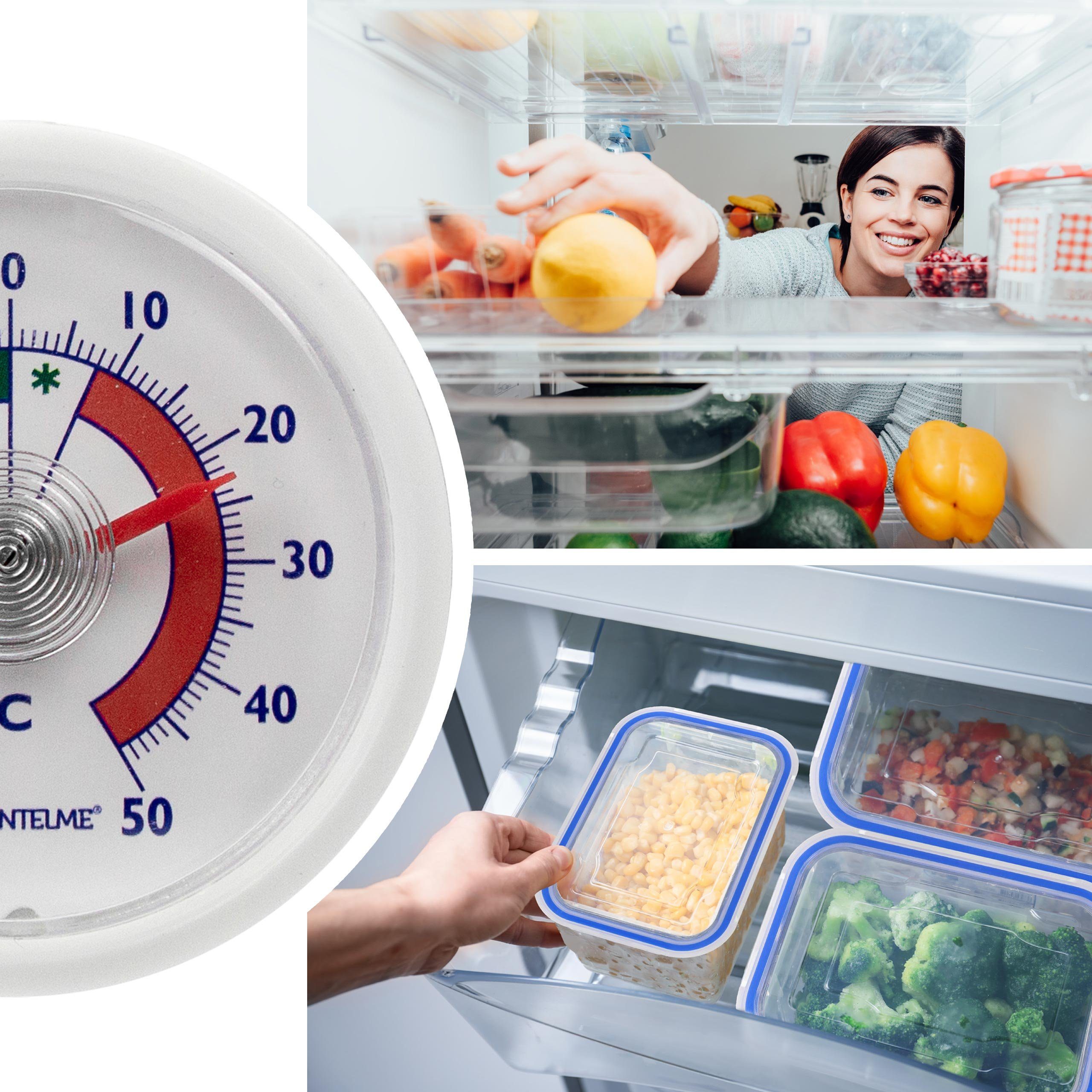 Lantelme Kühlschrankthermometer 3 Stück Kühlschrank Gefrierschrank Thermometer Selbstklebend Set, Spar-Pack 3-tlg., 4816, Justierbar, Selbstklebend, Rund 5,2cm, farbliche Skala