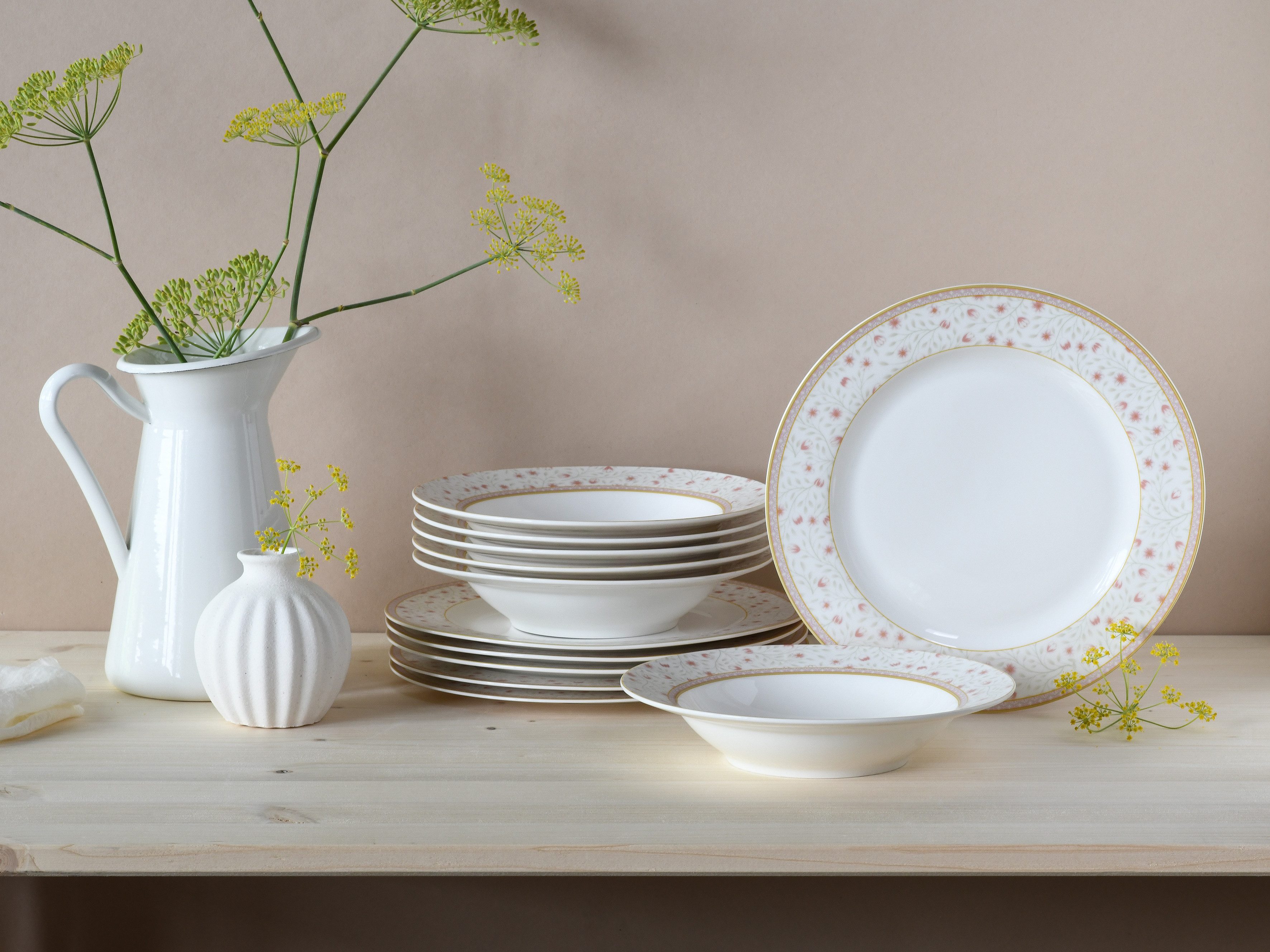 CreaTable Tafelservice Emilja, Tafel-Service 12-tlg (12-tlg), 6 Personen, Porzellan, Teller Set, Blumendekor