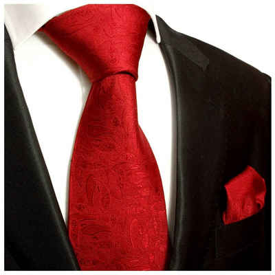 Paul Malone Krawatte Herren Seidenkrawatte mit Tuch modern uni paisley 100% Seide (Set, 2-St., Krawatte mit Einstecktuch) Breit (8cm), rot 541