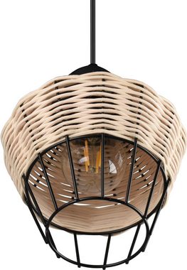 TRIO Leuchten Pendelleuchte Borka, ohne Leuchtmittel, warmweiß - kaltweiß, Boho Hängelampe aus Rattan 1-flammig exkl E27 max 40W höhenverstellbar