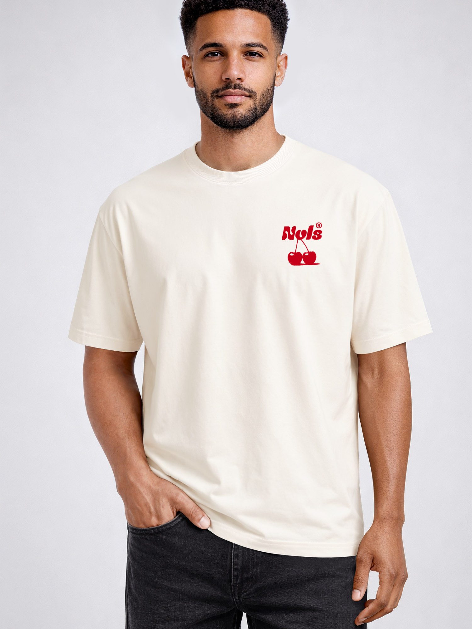 Neverless Oversize-Shirt Herren T-Shirt - Cherry Vignola - Relaxed Fit Sommer Fashion mit Print – Bild 4 von 5