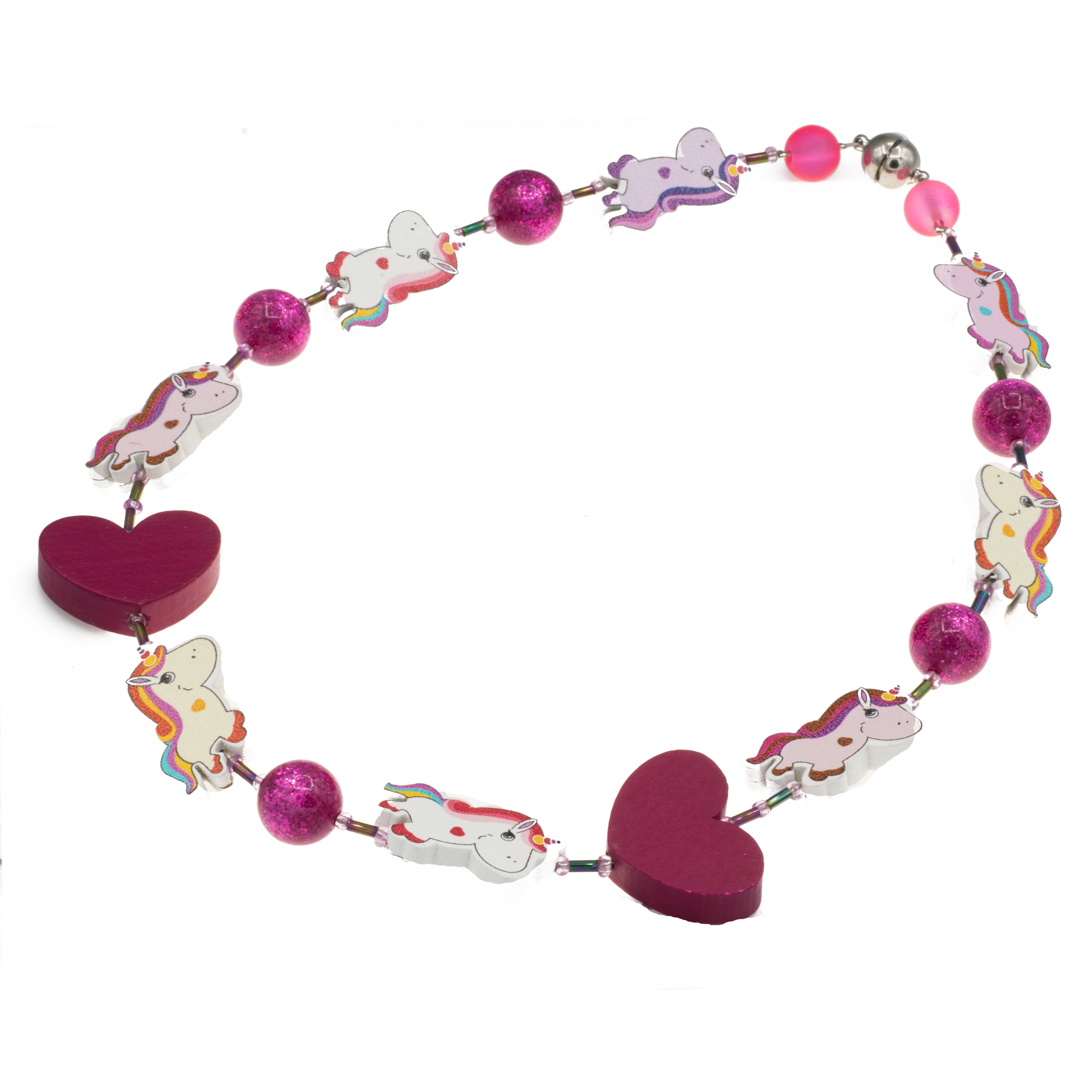 Perlenkette Kinder Kette Einhorn mit Herz, pink