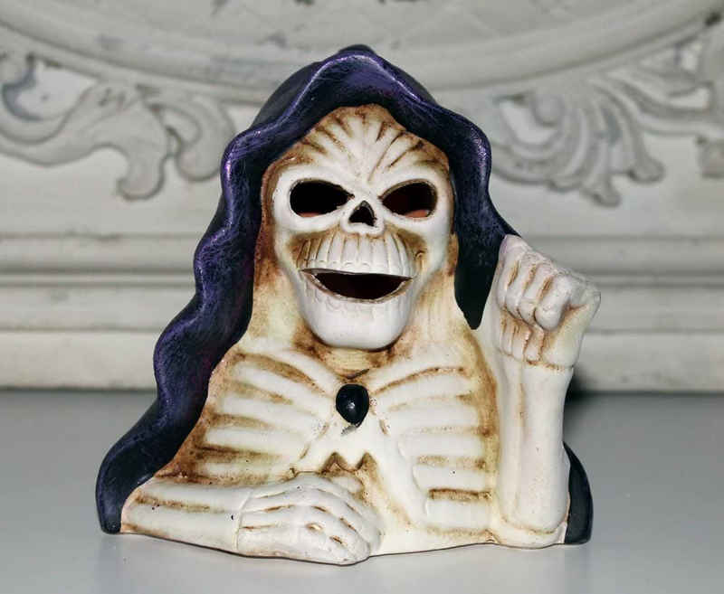 LB H&F Lilienburg Dekoobjekt Deko Halloween Teelichthalter Kerzenhalter Tischdeko kruselig Kruseldeko Party Kerzenstaender Totenkopf Skelett Herbst Horror Fasching Faschingsdeko Herbstdeko Tischdeko Schädel Skull Figur Aufsteller SCHÄDEL