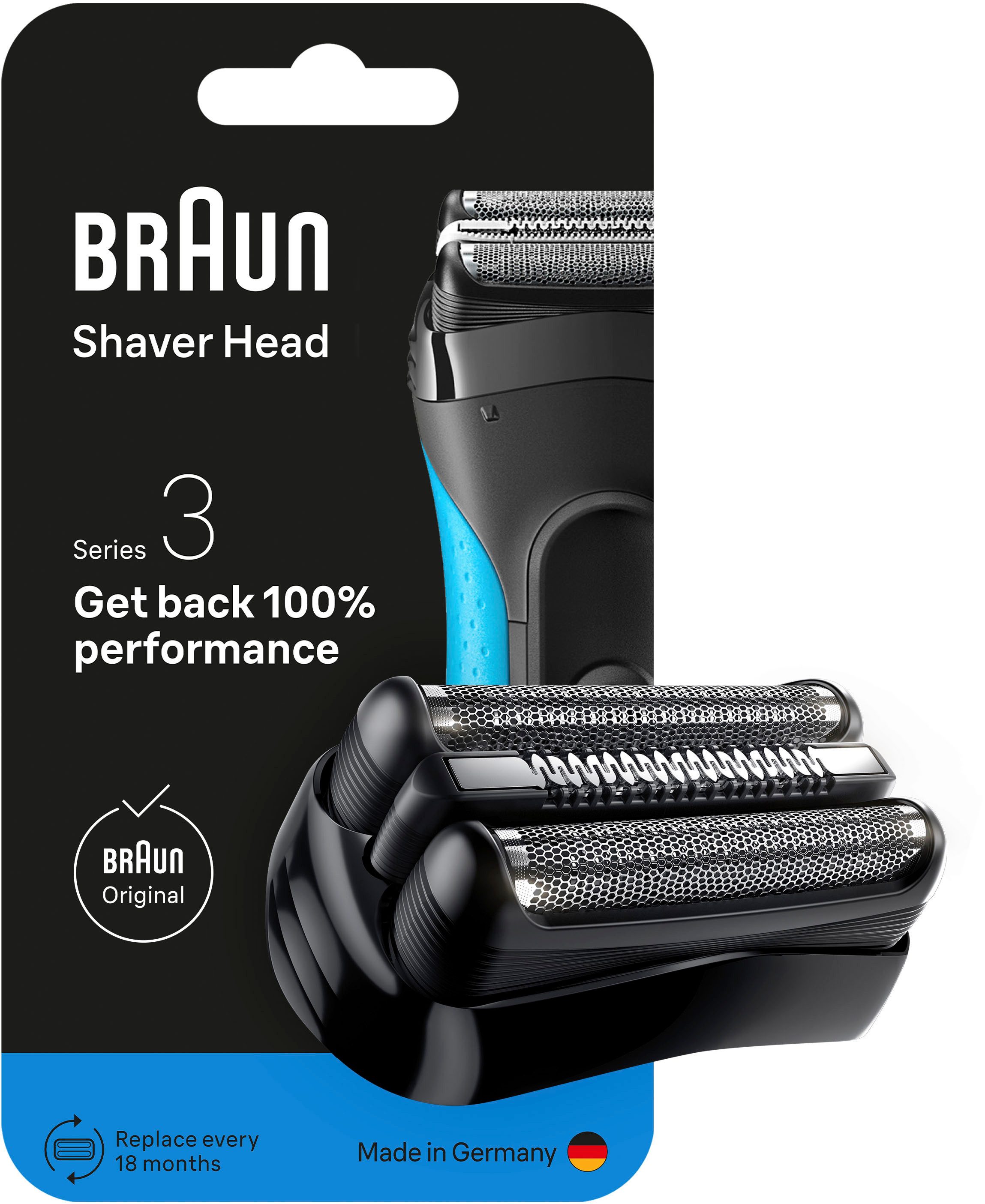 Braun Ersatzscherkopf Series 3 21B, Kompatibel mit allen Braun Series 3 Rasierern, ORIGINAL vom Hersteller