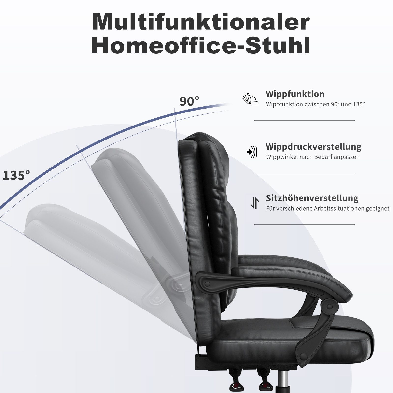 ZAISZE Chefsessel Chefsessel Bürostuhl, Bürostuhl Ergonomischer, Chefsessel Drehstuhl (Packung), Drehsessel mit verstellbare Lendenkissen, Kopfkissen und Armlehnen
