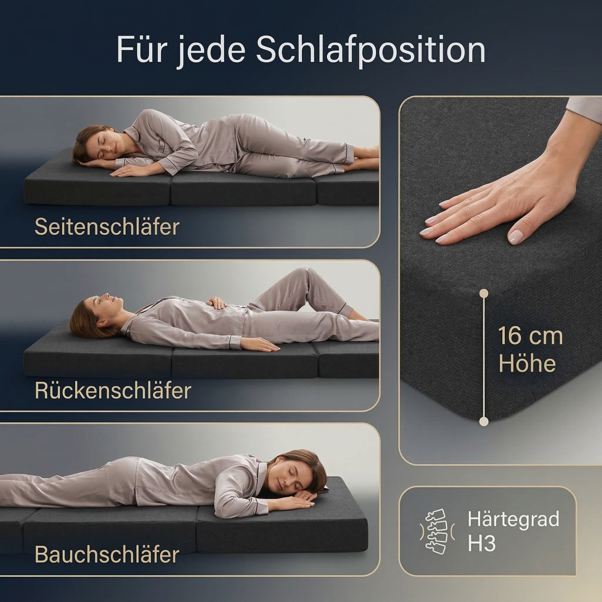 Klappmatratze Gästematratze klappbar faltbar, AMALIA, Gästebett Klappmatratze, Arensberger, 16 cm hoch, (75x200 cm), 16cm hoch mit NANOCELL® Gelschaum, mit Transporttasche, 75x200 cm