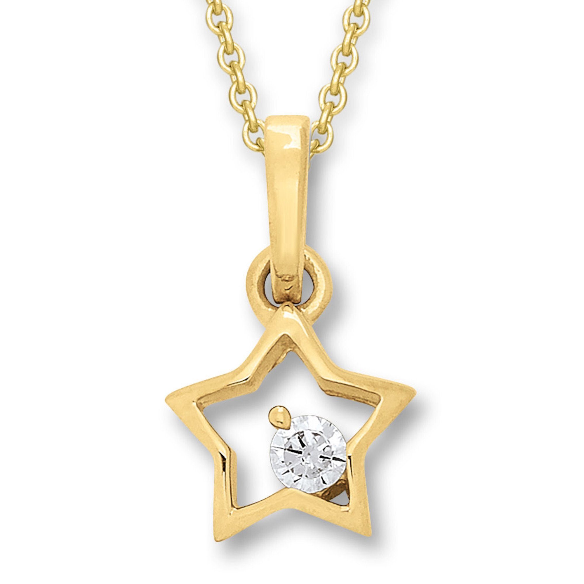 Damen Stern Kettenanhänger Stern Zirkonia ELEMENT Anhänger Gold aus Gelbgold, ONE 333 Schmuck