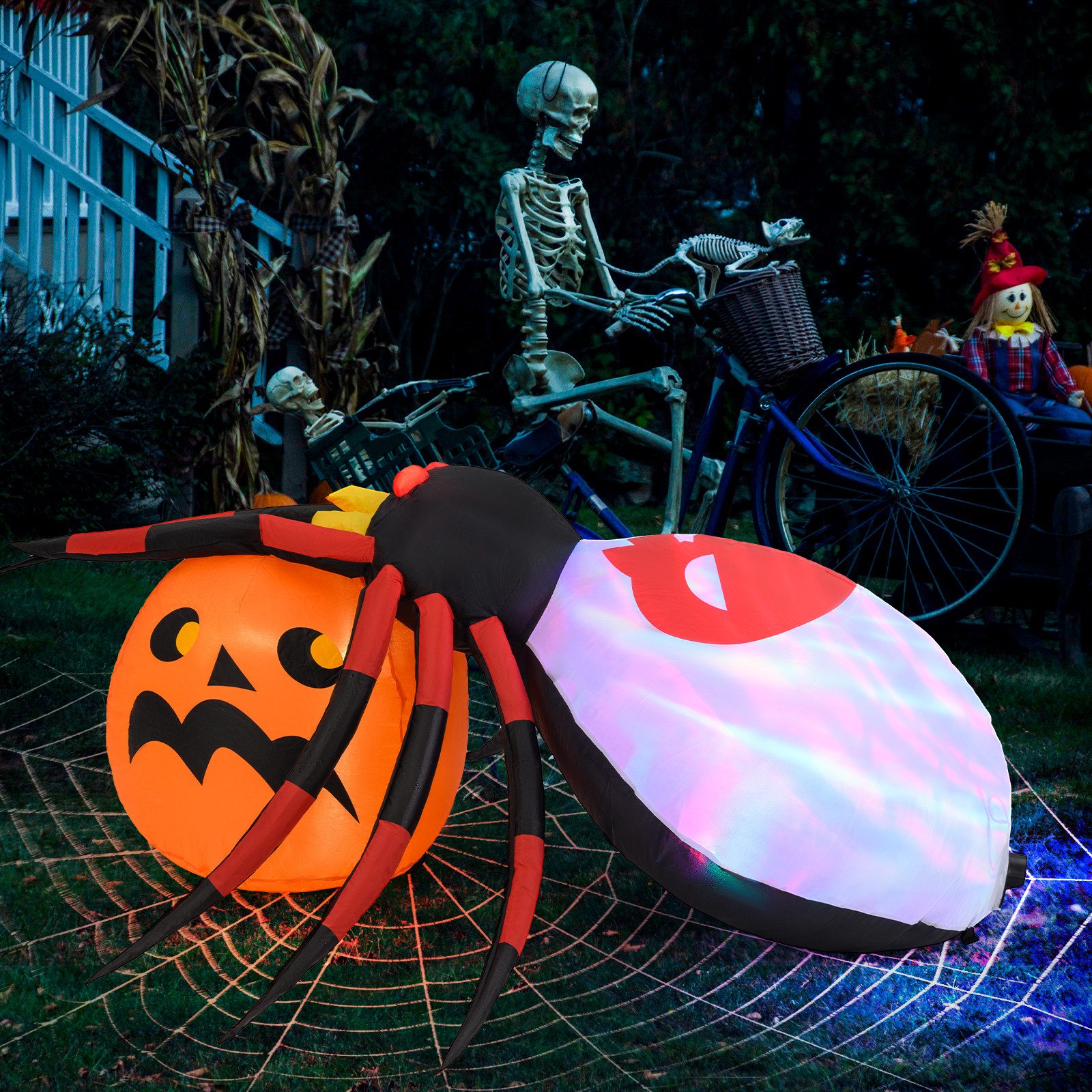 KOMFOTTEU Dekoobjekt, 150cm Lange Riesige Spinne Halloween aufblasbare Dekoration