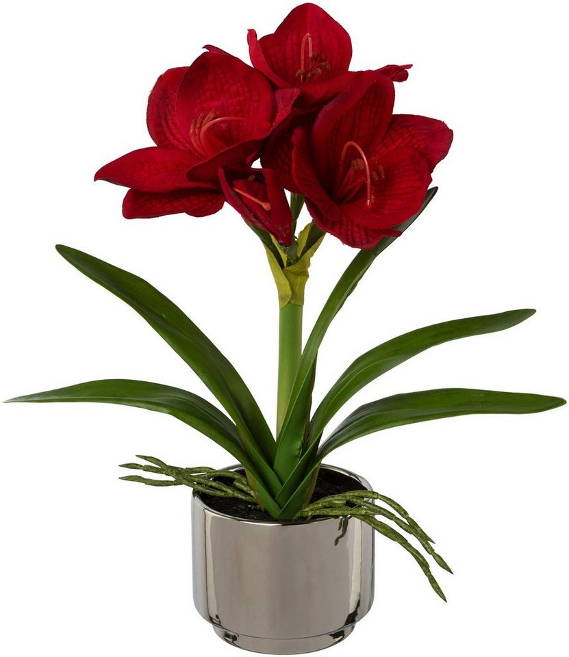 Winterliche Kunstpflanze Weihnachtsdeko rot Amaryllis, Creativ green, Höhe  33 cm, mit roten Blüten, im Keramiktopf, Liebevoll der Natur nachempfunden