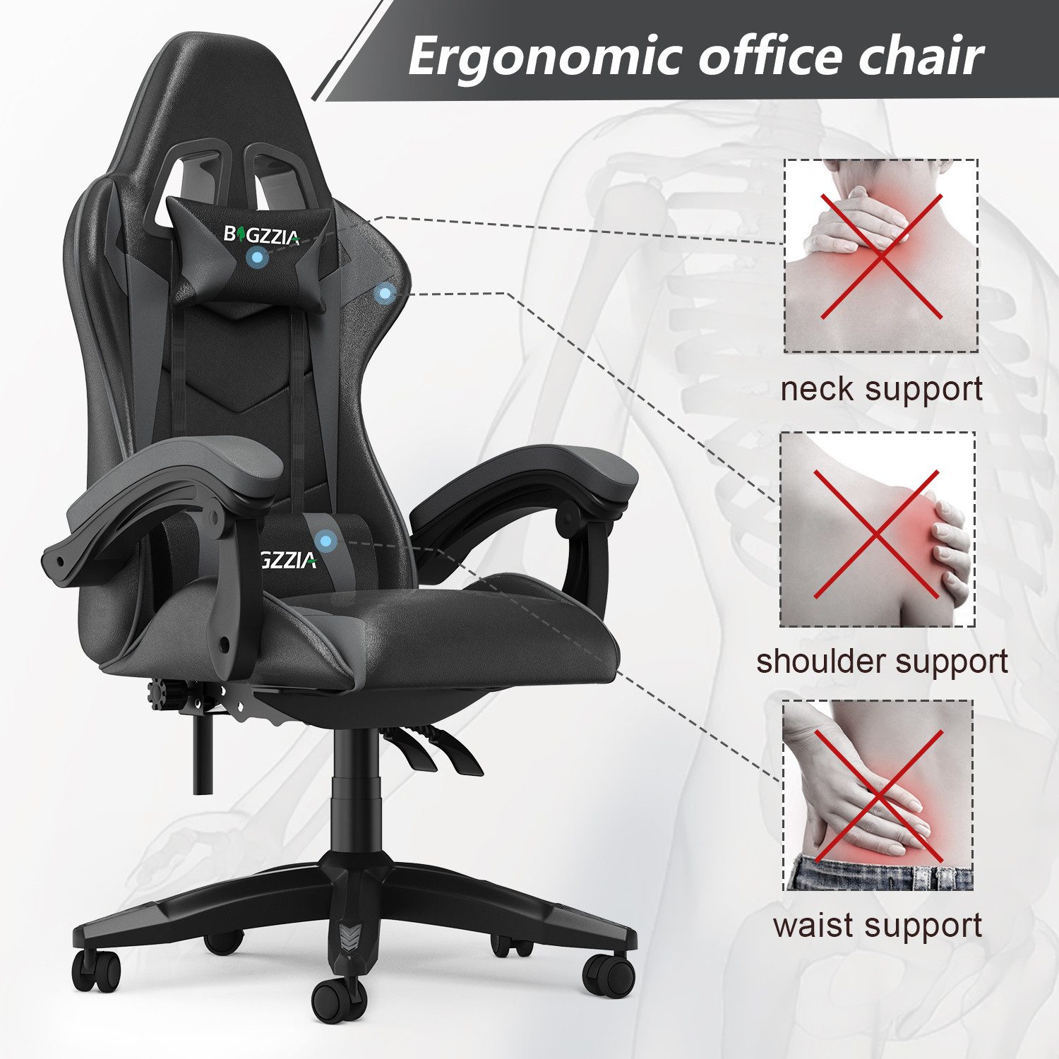 BIGZZIA Gaming-Stuhl Bürostuhl Ergonomisch mit Lendenkissen günstig online kaufen