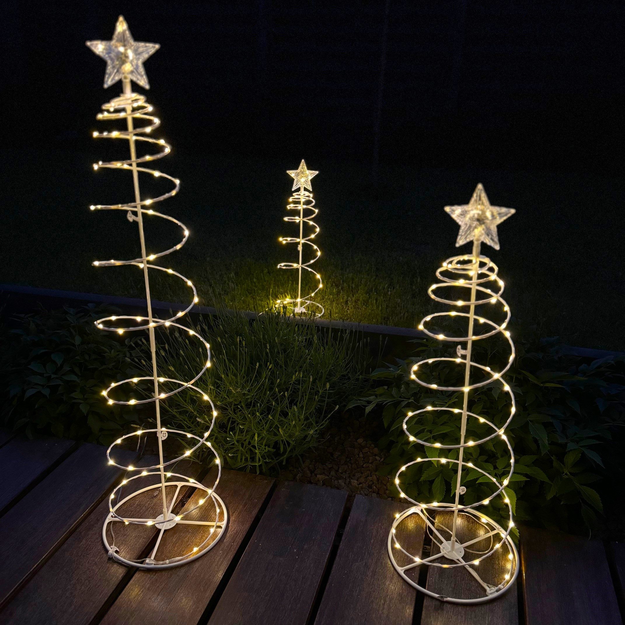 Online-Fuchs LED Baum 3er Set Lichterbäume mit Sternenspitze - Weihnachtsdeko für draußen, Indoor & Outdoor, Lichterketten mit 233 warmweißen LED´s, inklusive 6-Stunden Timerfunktion - mit Batterien