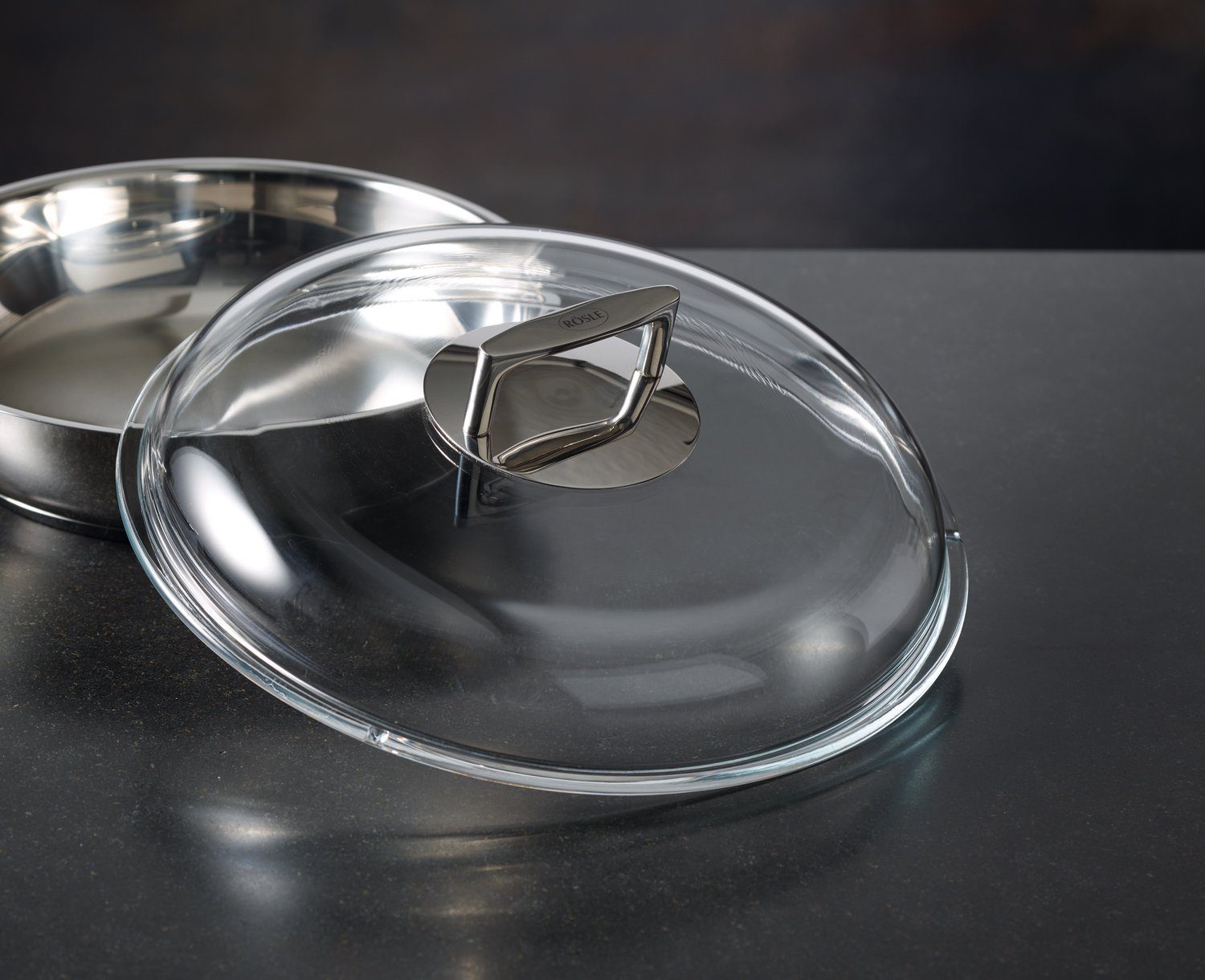 RÖSLE Deckel SILENCE, (1-tlg), Glas, Griff aus Edelstahl, für Bratpfannen, spülmaschinengeeignet