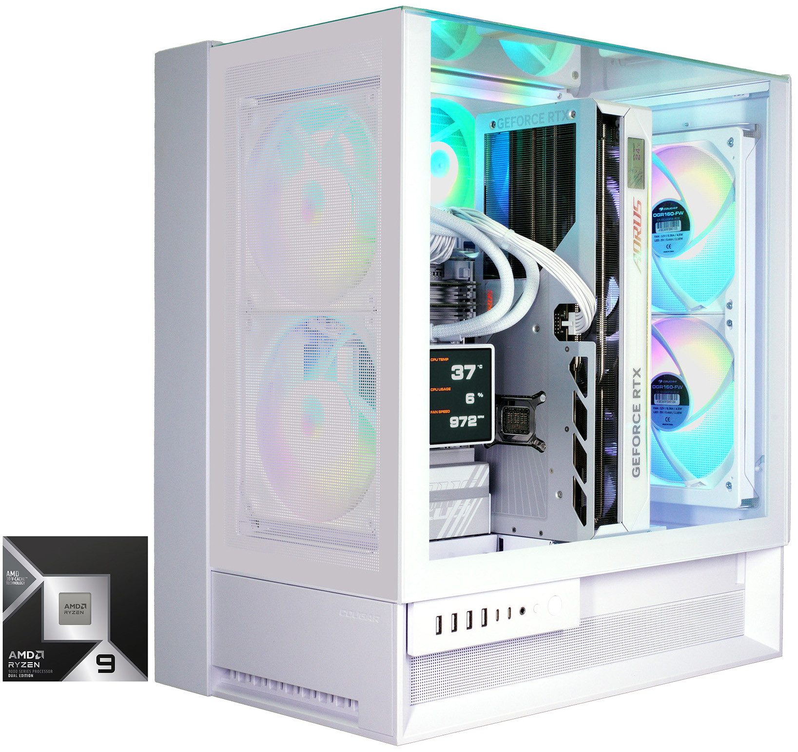 Cougar OmnyX WT 8125 AMD Ryzen 9 9950X3D 32GB DDR5 2TB SSD RTX 5090 Gaming-PC (AMD Ryzen 9 9950X3D2, RTX 5090, 32 GB RAM, 2000 GB SSD, Wasserkühlung, Windows 11, DDR5 RAM, Wasserkühlung)