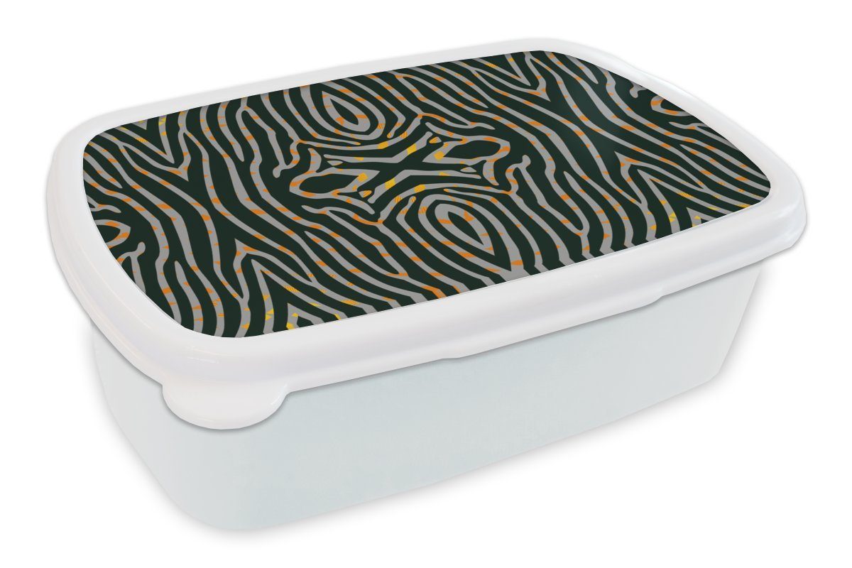 MuchoWow Lunchbox Zebra - Tiermuster - Muster, Kunststoff, (2-tlg), Brotbox für Kinder und Erwachsene, Brotdose, für Jungs und Mädchen weiß