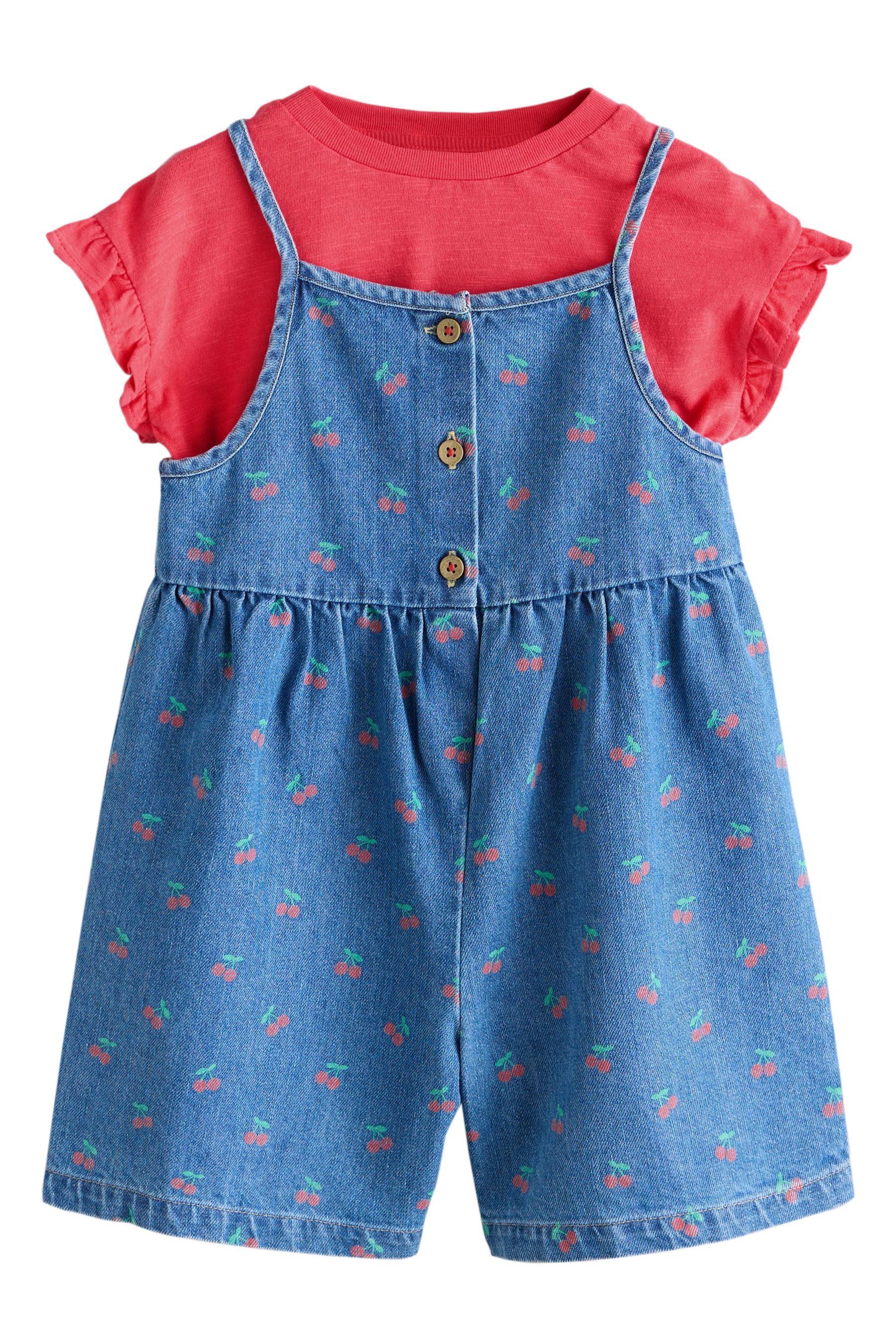 Next Playsuit Denim-Playsuit mit Kirschstickerei und T-Shirt (2-tlg)