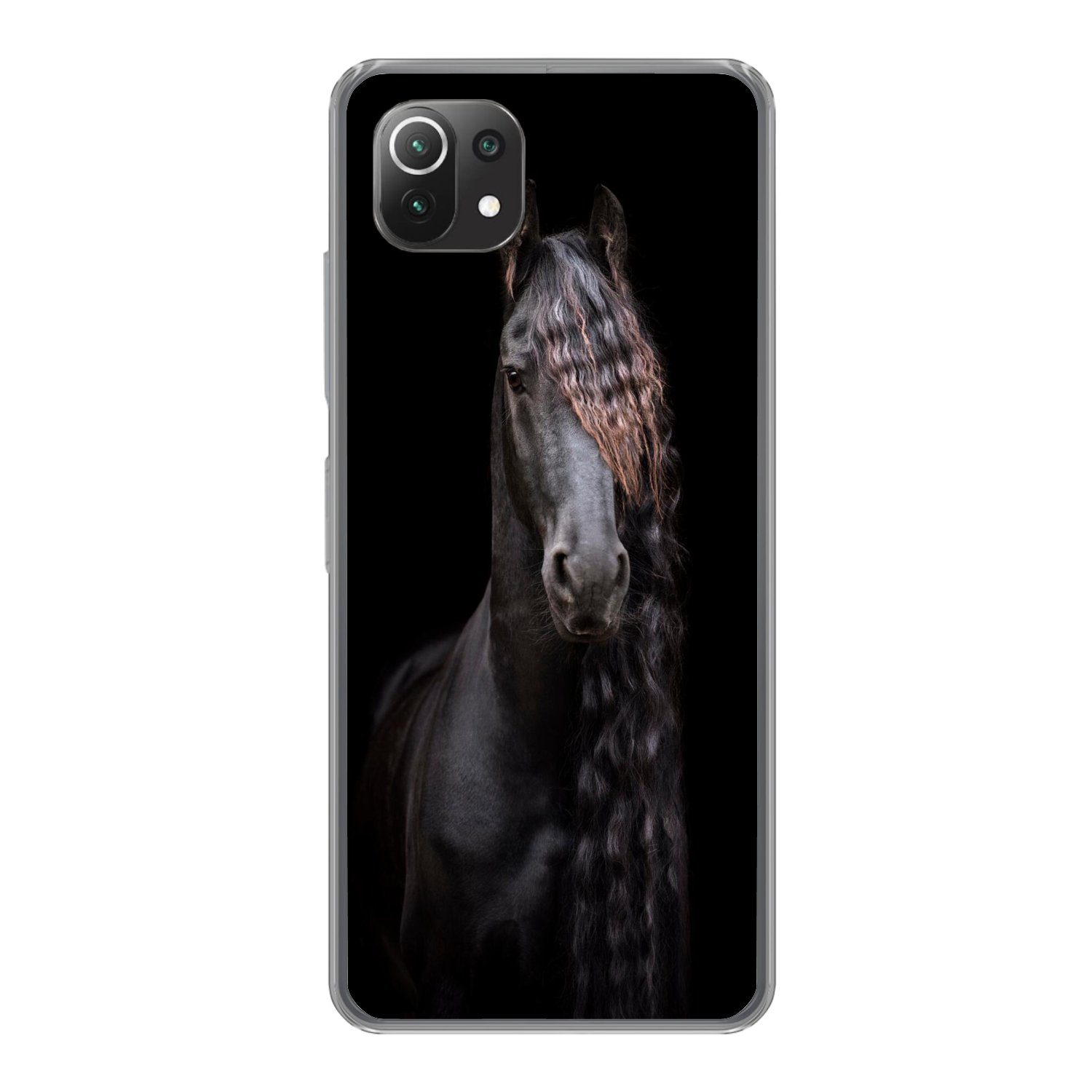 MuchoWow Handyhülle für Xiaomi Mi 11 Lite Pferde - Friesisch - Mähne - Schwarz - Tiere, Phone Case, Silikon, Schutzhülle Dünn