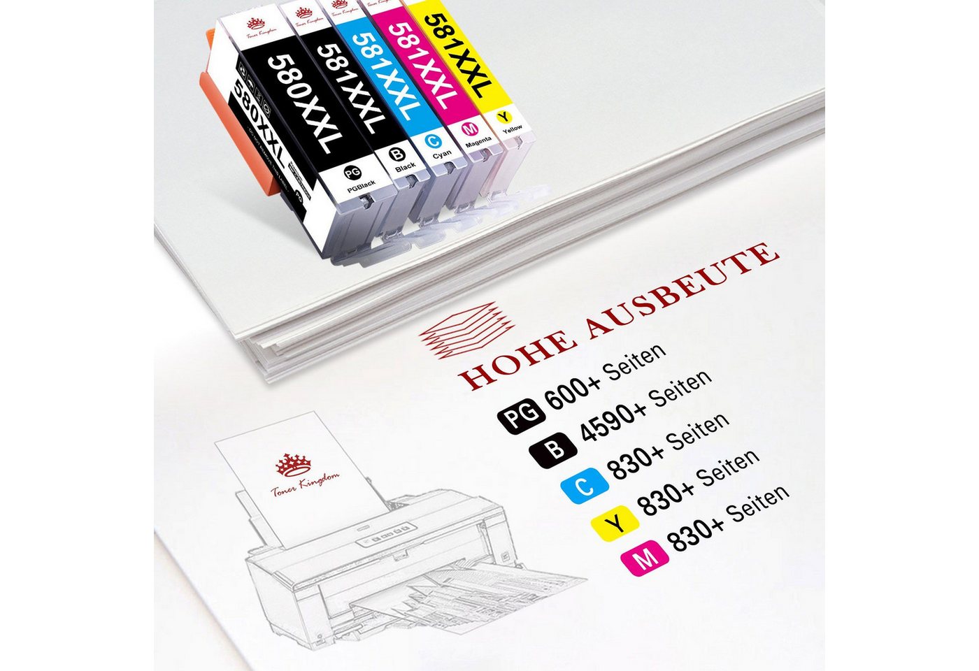 Thumbnail - Toner Kingdom 6PK Multipack für CANON 580XL 581 PGI-580XL CLI-581XL Tintenpatrone (TS6150 TS8150 TS6250 TS9550 TR8550 TS...