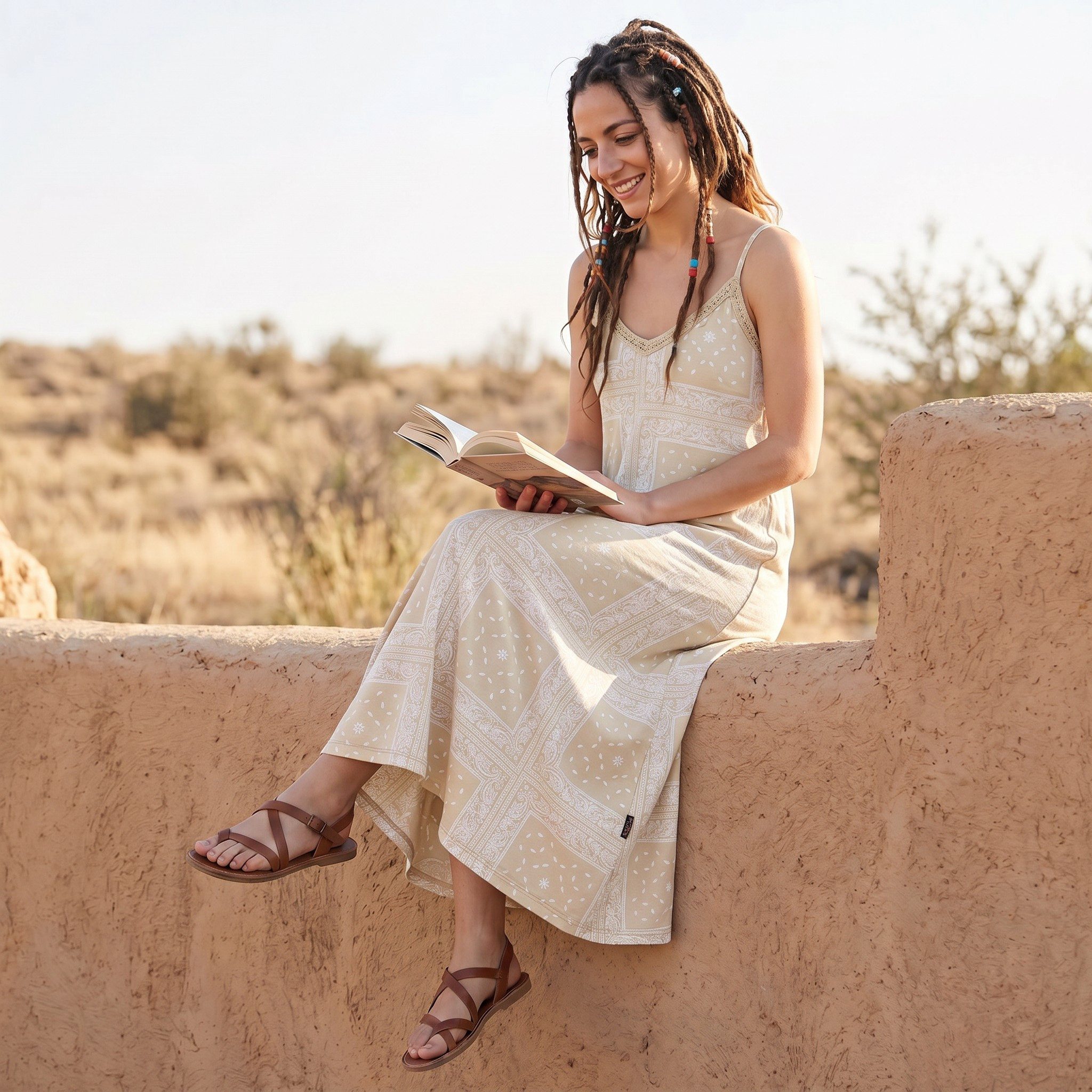 Guru-Shop Midikleid Midikleid mit Patchworkdruck, Sommerkleid,.. alternative Bekleidung
