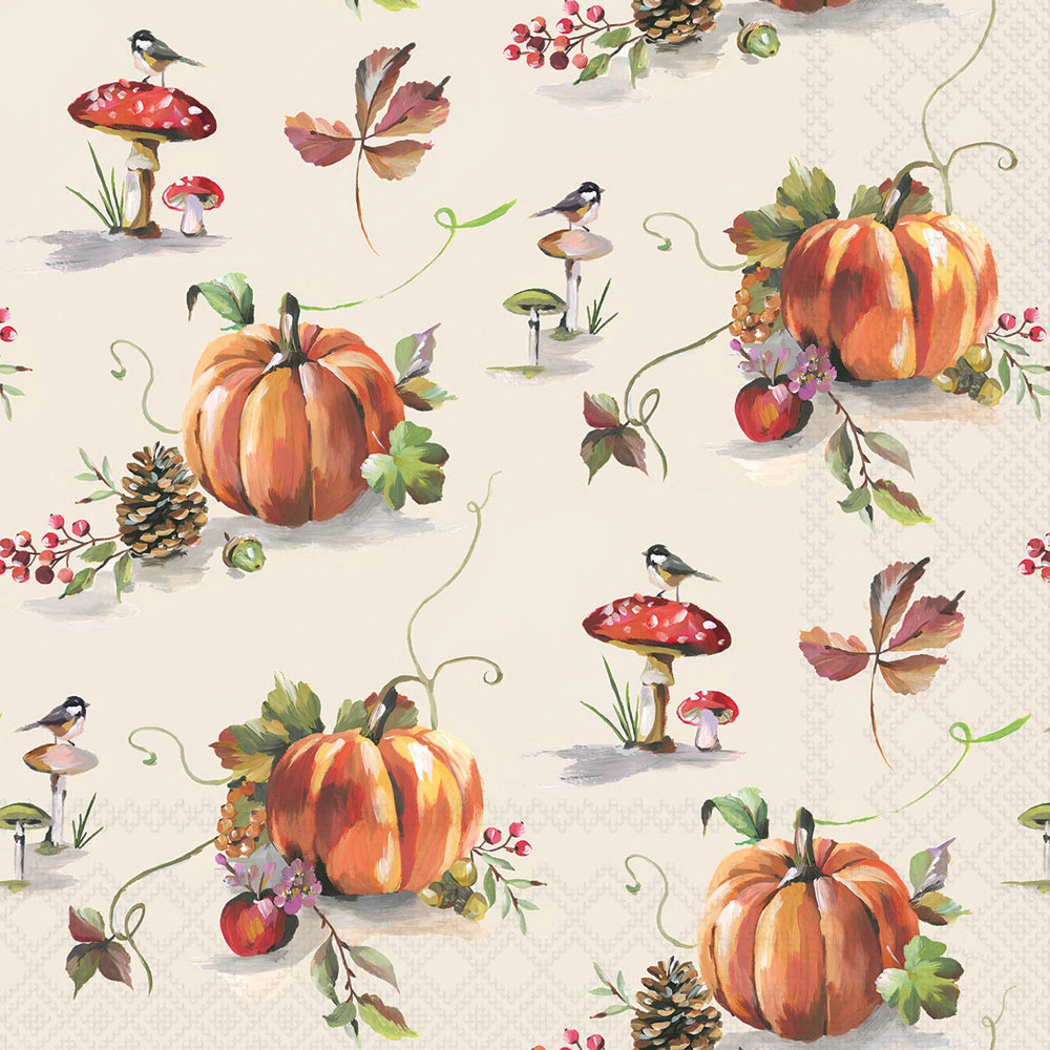 Ambiente Luxury Paper Products Papierserviette, Servietten Papier 33x33cm 3-lagig mit Kürbis & Pilze Motiv 20 Stück