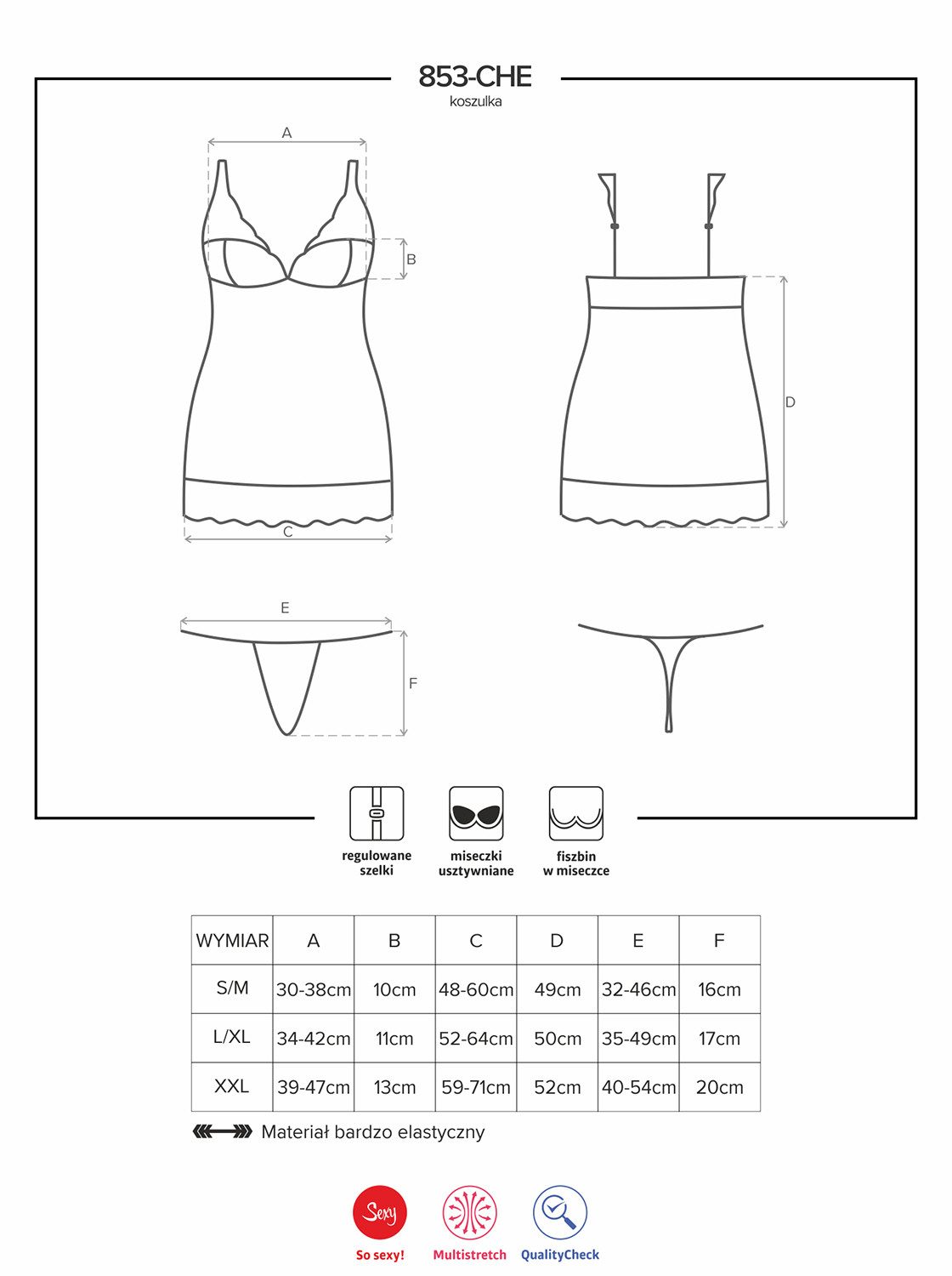 Obsessive Babydollkleid Frauen Dessous Chemise Minikleid in Weiß mit BH Cups aus Stretch