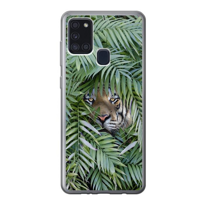 MuchoWow Handyhülle Versteckter Tiger zwischen den Pflanzen Handyhülle Samsung Galaxy A21s Smartphone-Bumper Print Handy