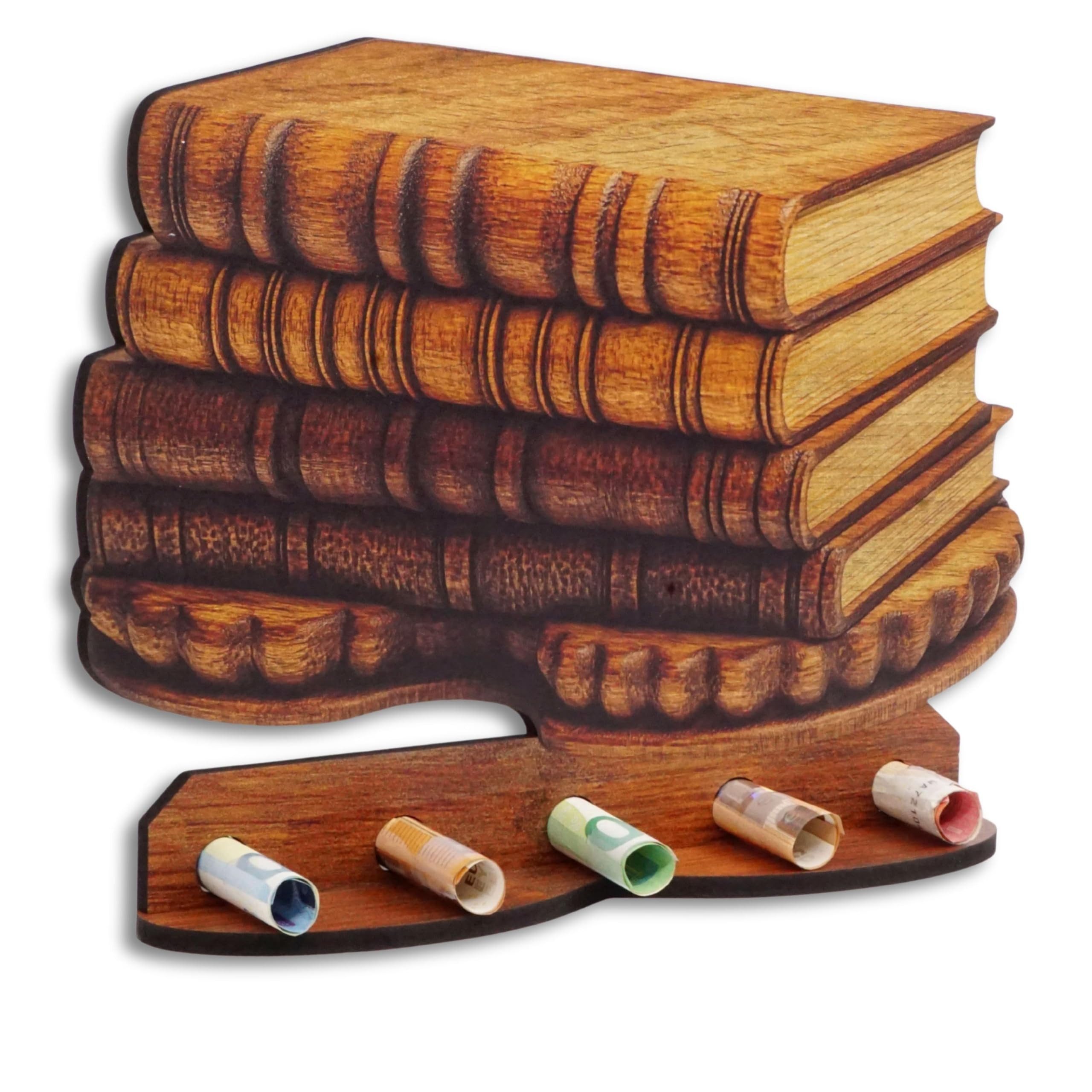 DARO Design Dekoobjekt Geldgeschenk Motiv Holzoptik mit Ständer Geschenkverpackung (Dekoration, Bücher – Geldscheinhalter), 28 cm breit, 6 mm HDF